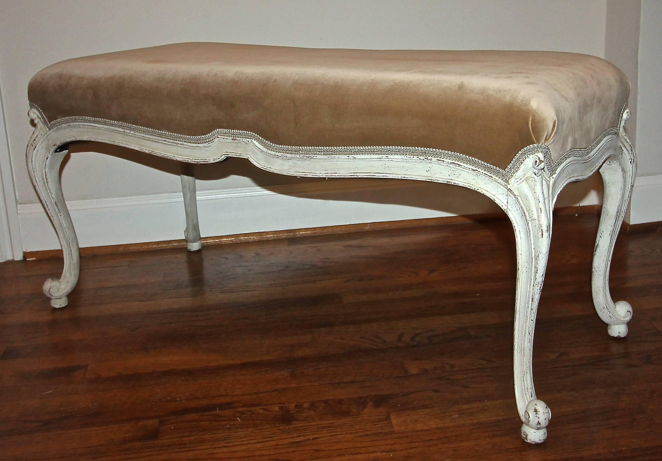 Large White Painted Louis XV Style Bench 3