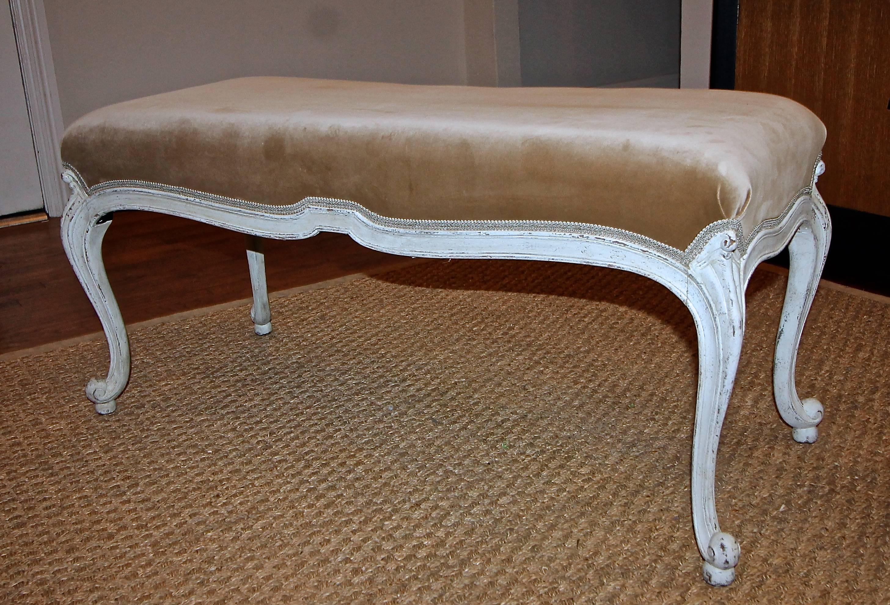 French Large White Painted Louis XV Style Bench