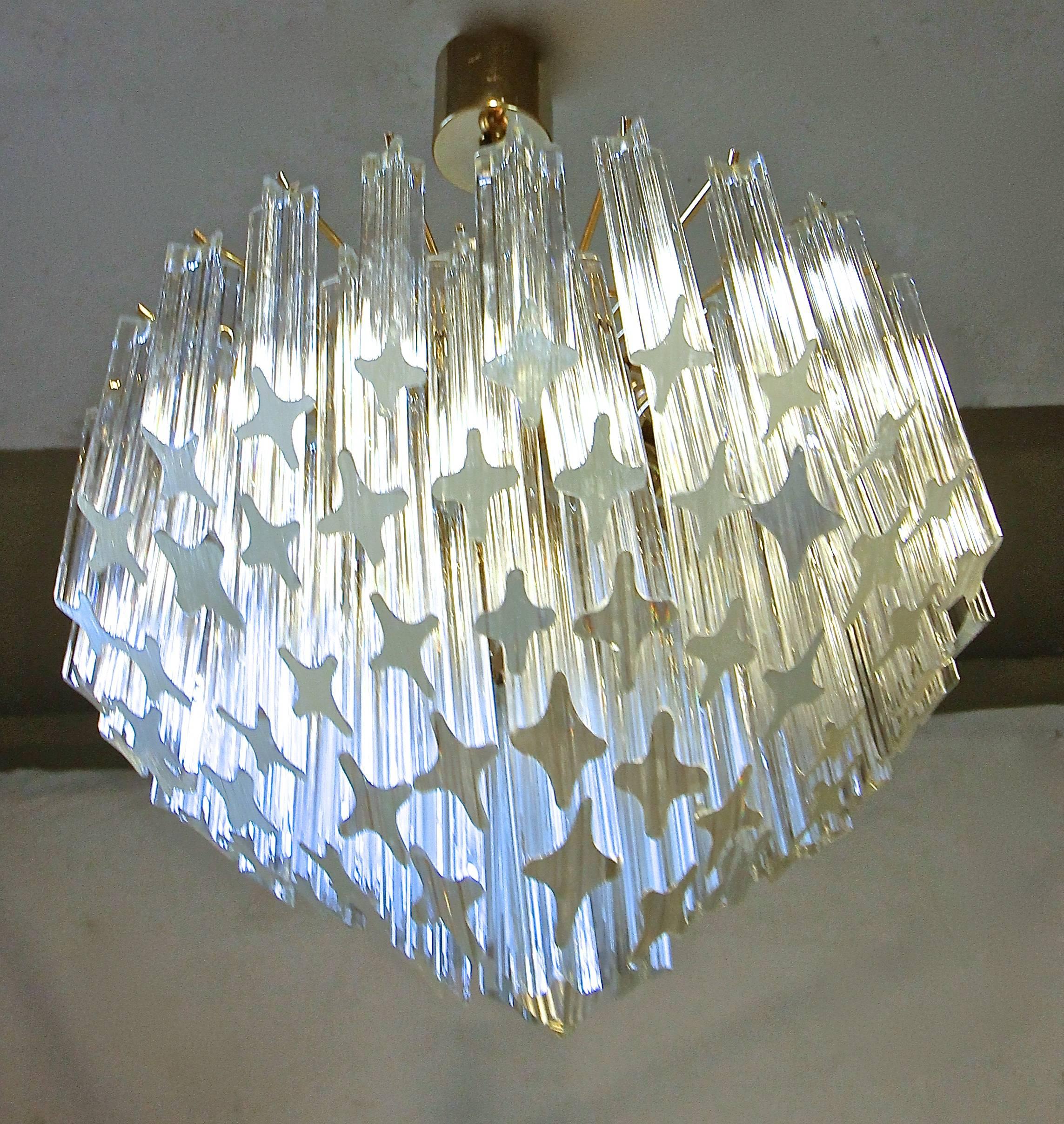 Plated Venini Italian Quatro Punta Crystal Prism Chandelier