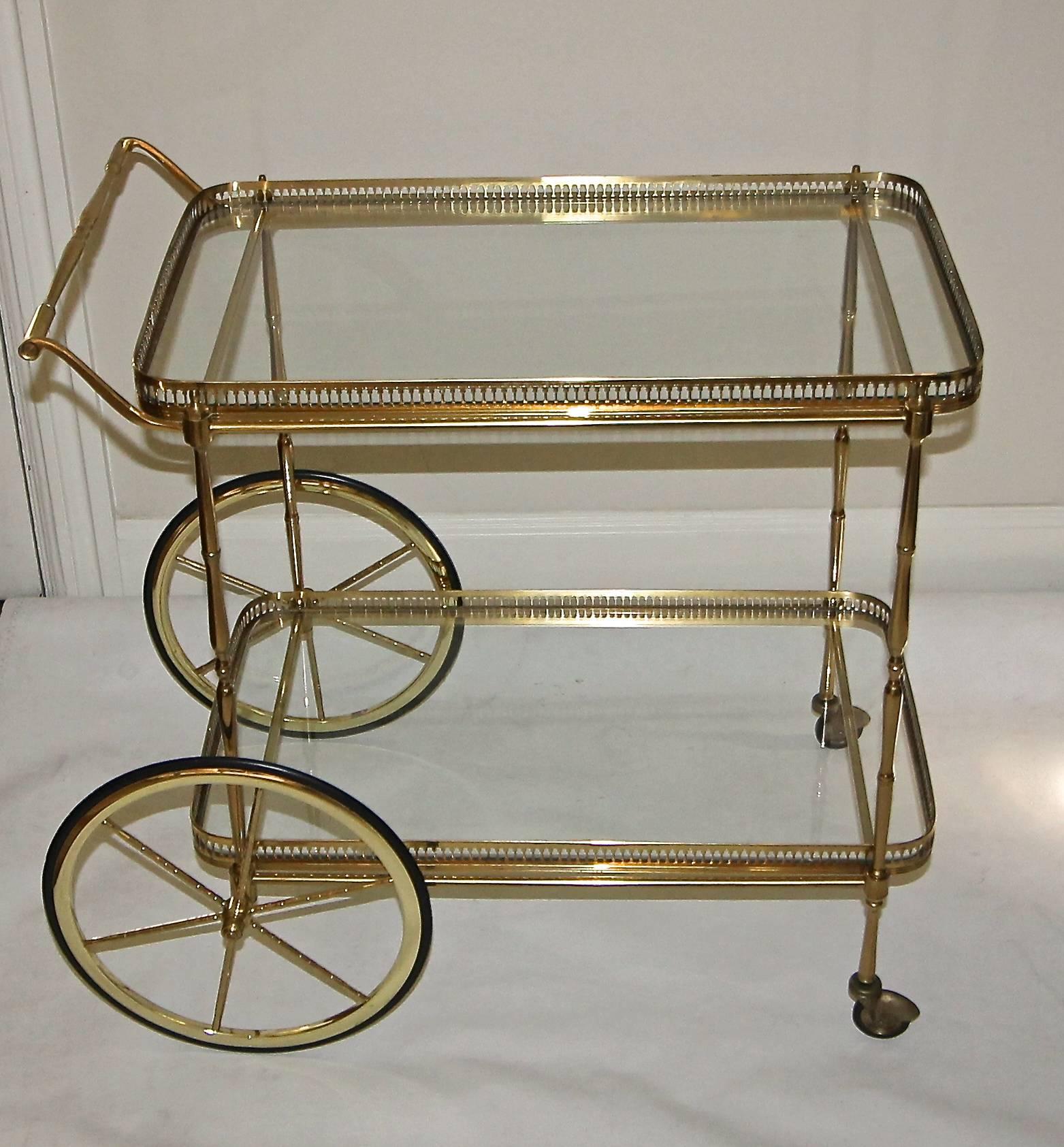 Vintage French Brass Bar Cart 1