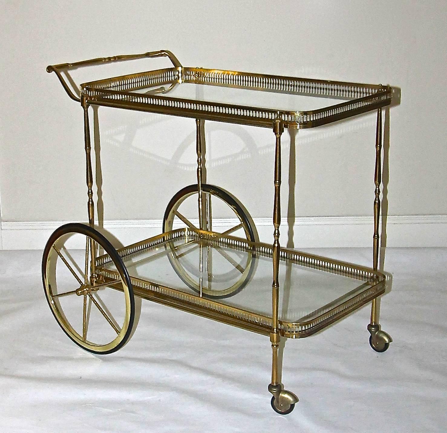 Mid-20th Century Vintage French Brass Bar Cart