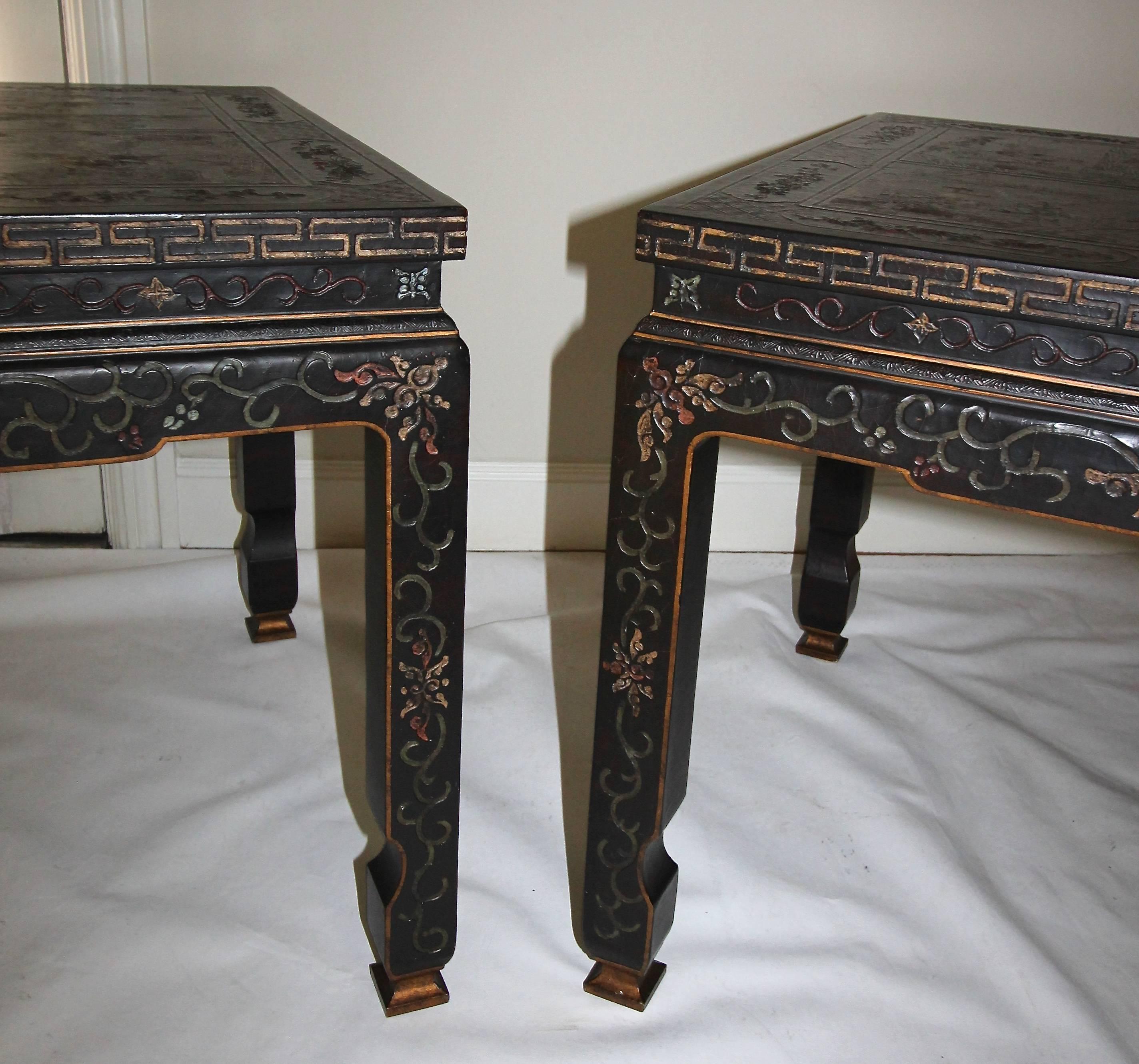 20th Century Pair of Baker Asian Inspired Chinoiserie Side or End Tables