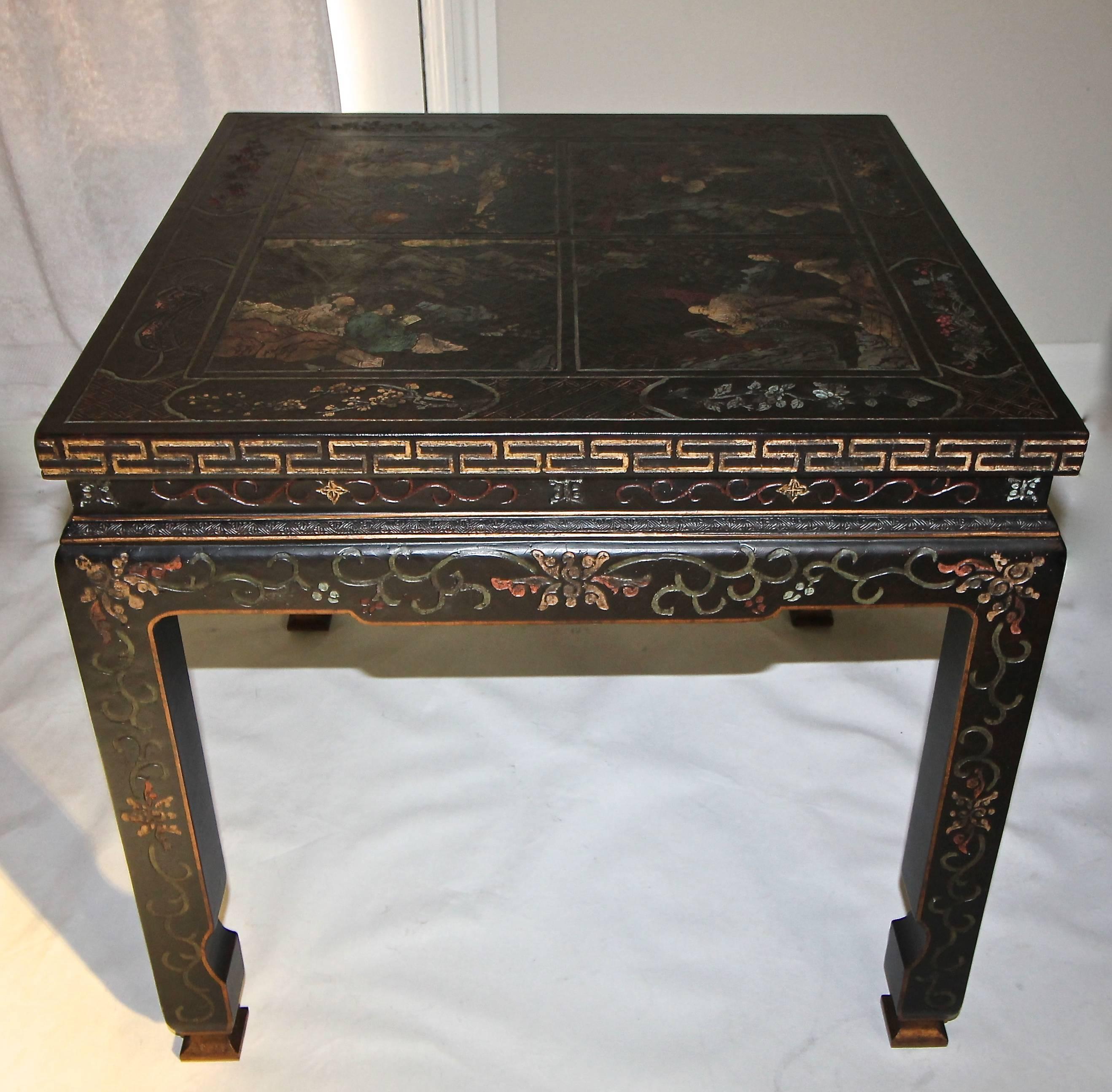 Painted Pair of Baker Asian Inspired Chinoiserie Side or End Tables