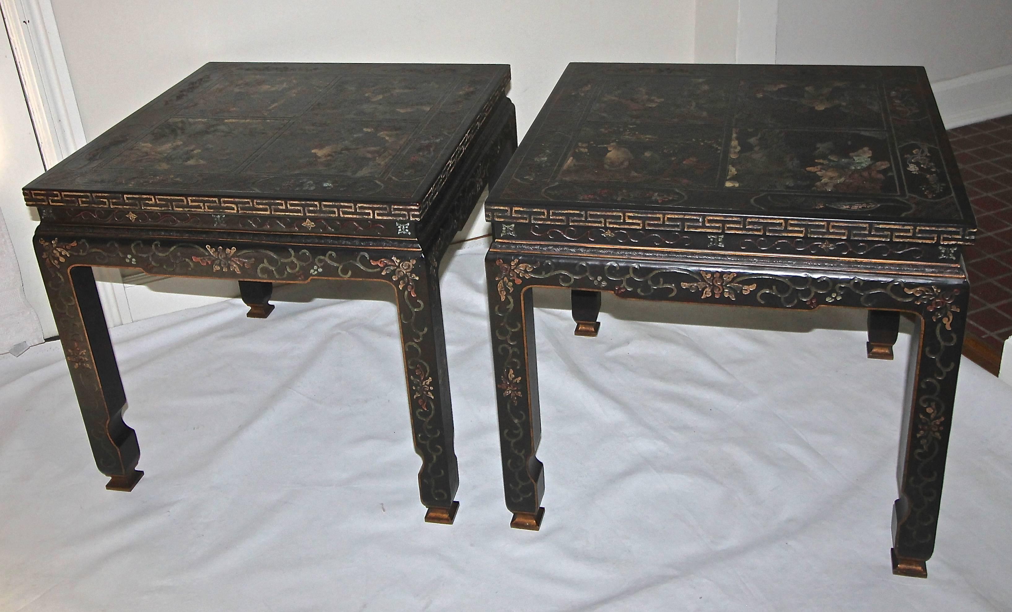 American Pair of Baker Asian Inspired Chinoiserie Side or End Tables