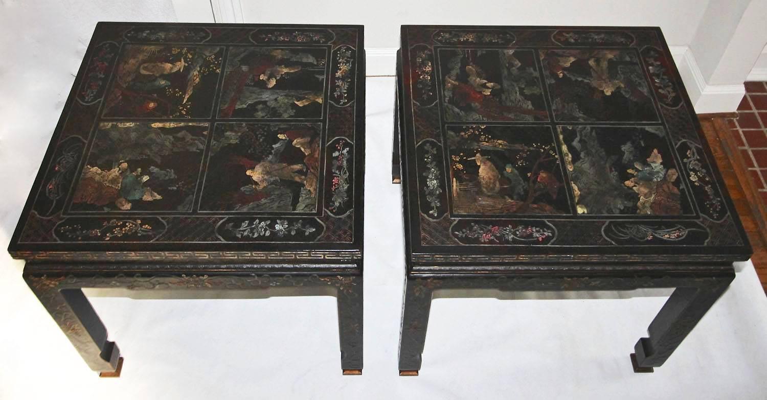 Pair of Baker Asian Inspired Chinoiserie Side or End Tables In Excellent Condition In Palm Springs, CA