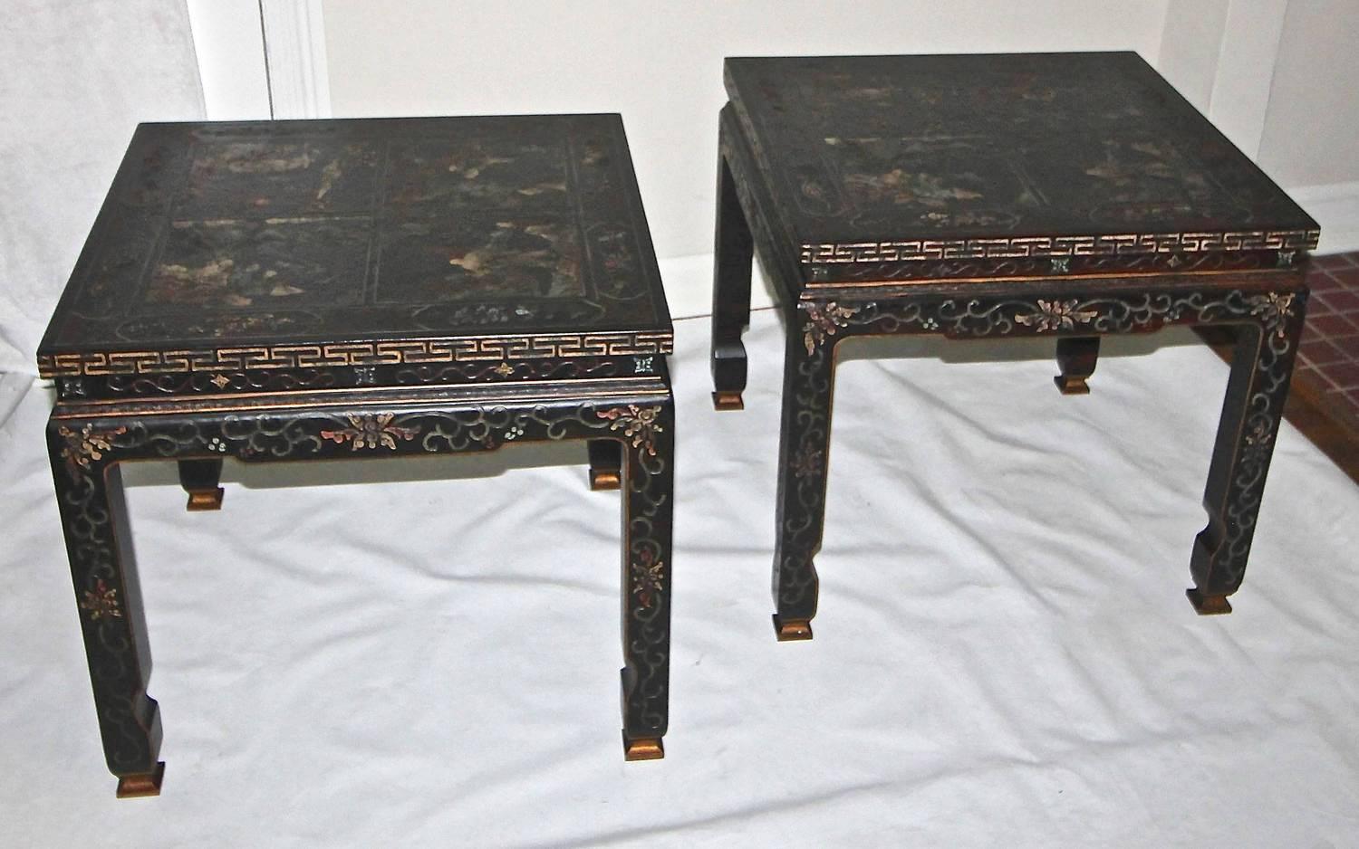 Wood Pair of Baker Asian Inspired Chinoiserie Side or End Tables