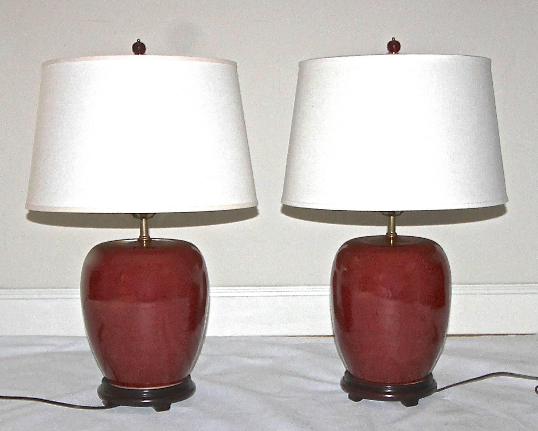 20th Century Pair of Chinese Oxblood Porcelain Lamps