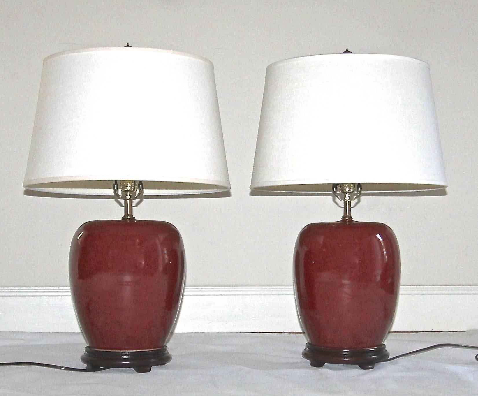 Pair of Chinese Oxblood Porcelain Lamps 5