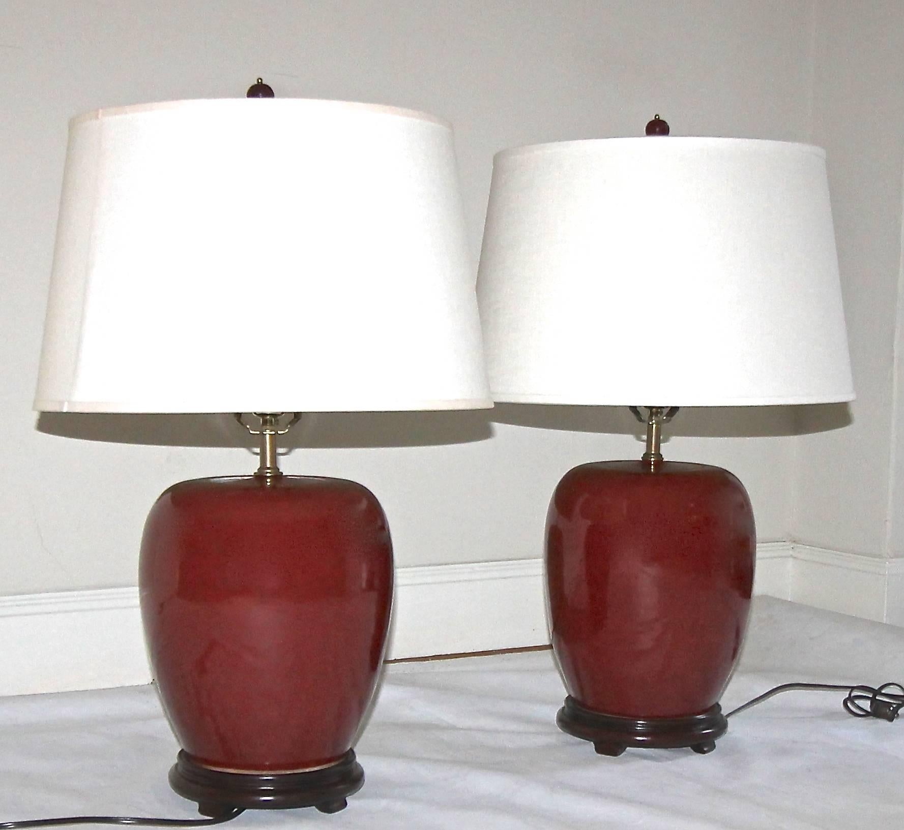 Pair of Chinese Oxblood Porcelain Lamps 1