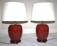 Pair of Chinese Oxblood Porcelain Lamps
