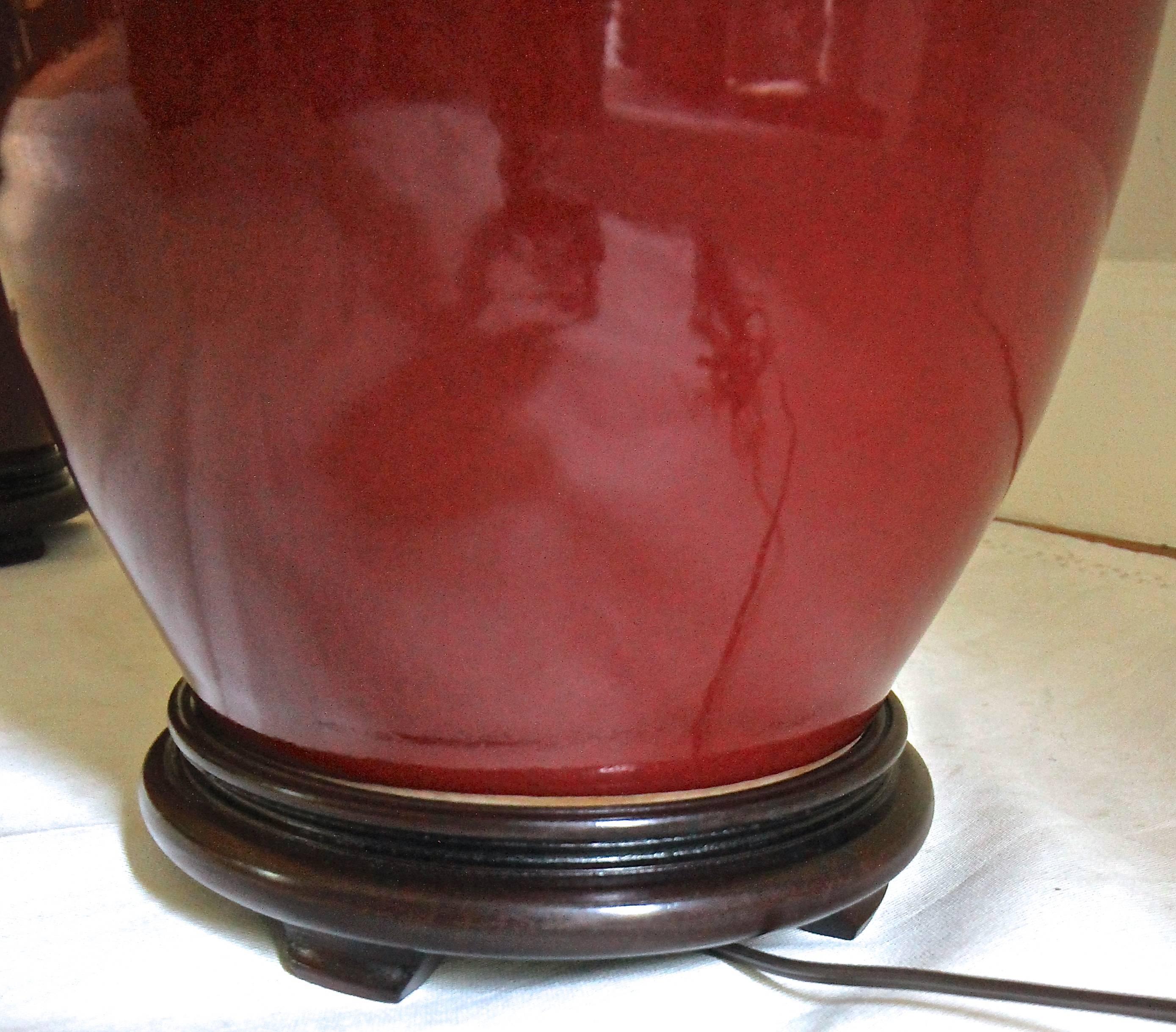 Pair of Chinese Oxblood Porcelain Lamps 2