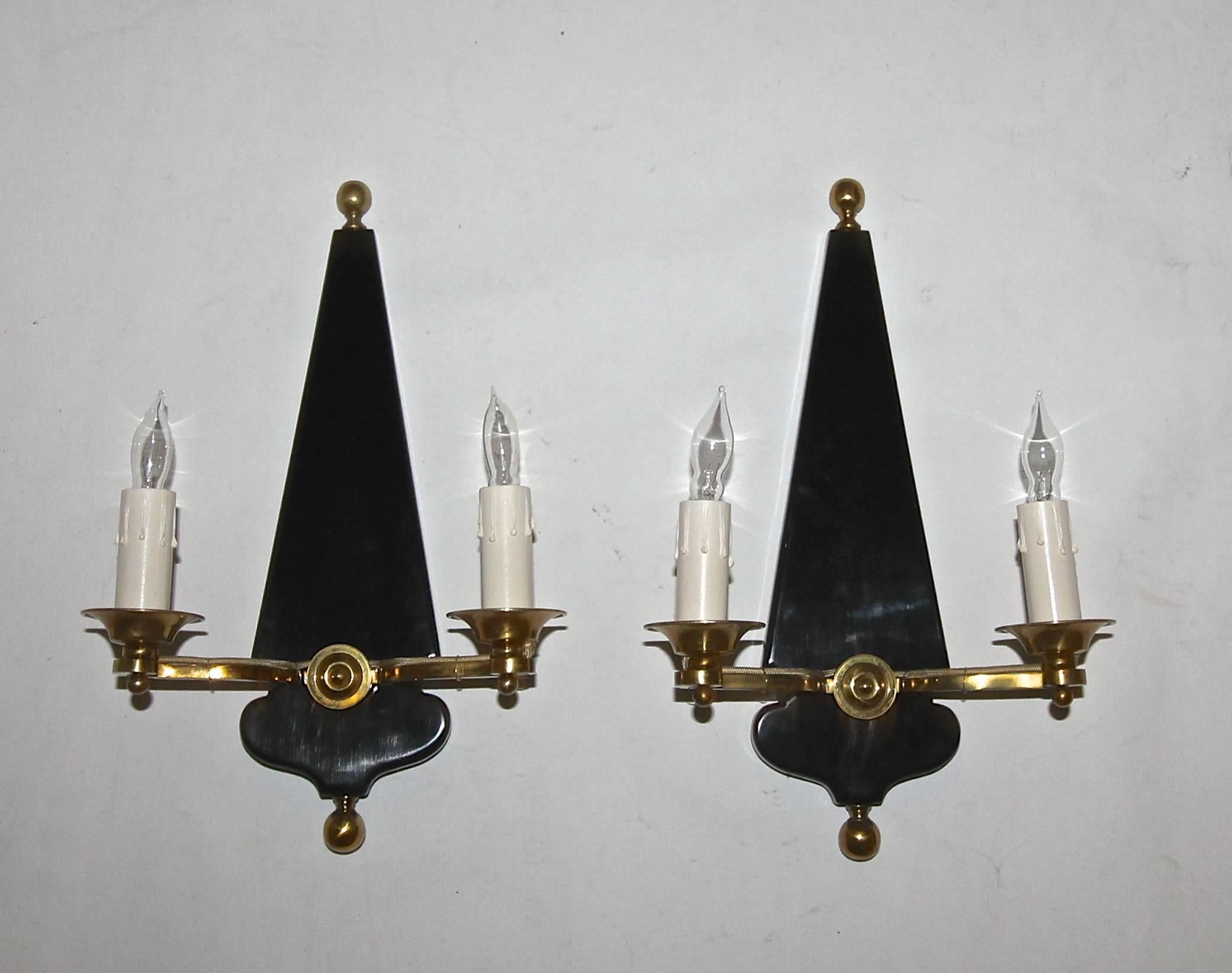 Pair French Moderne Jansen Brass Lacquered Wall Sconces For Sale 4