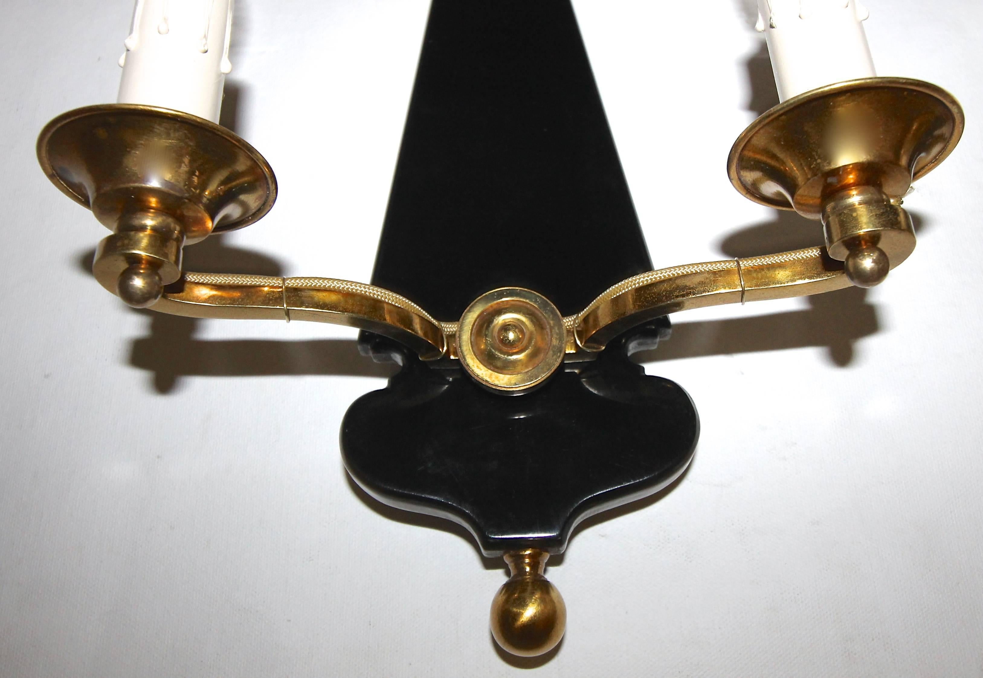 Pair French Moderne Jansen Brass Lacquered Wall Sconces For Sale 2