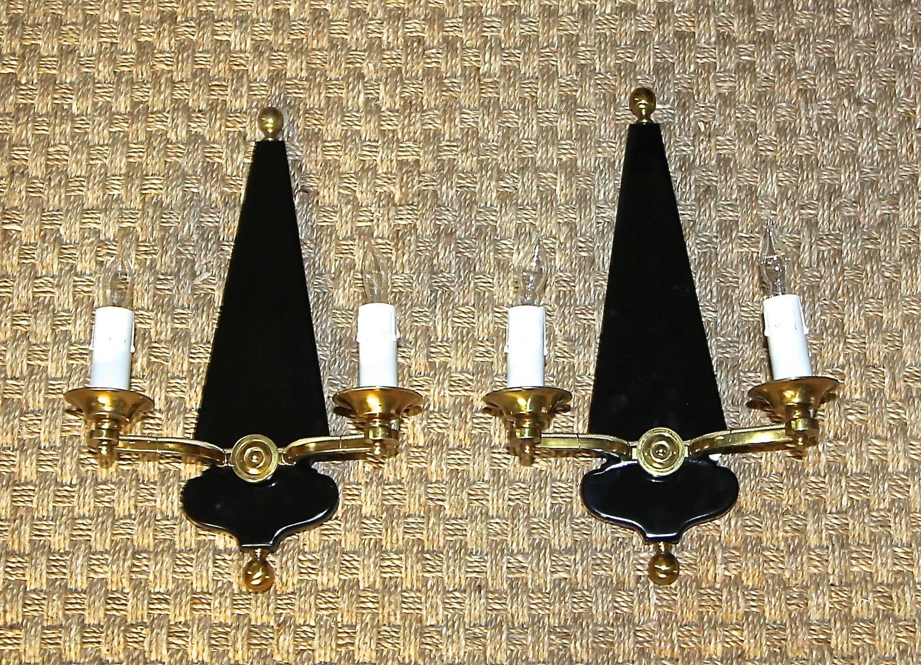 Pair French Moderne Jansen Brass Lacquered Wall Sconces For Sale 6