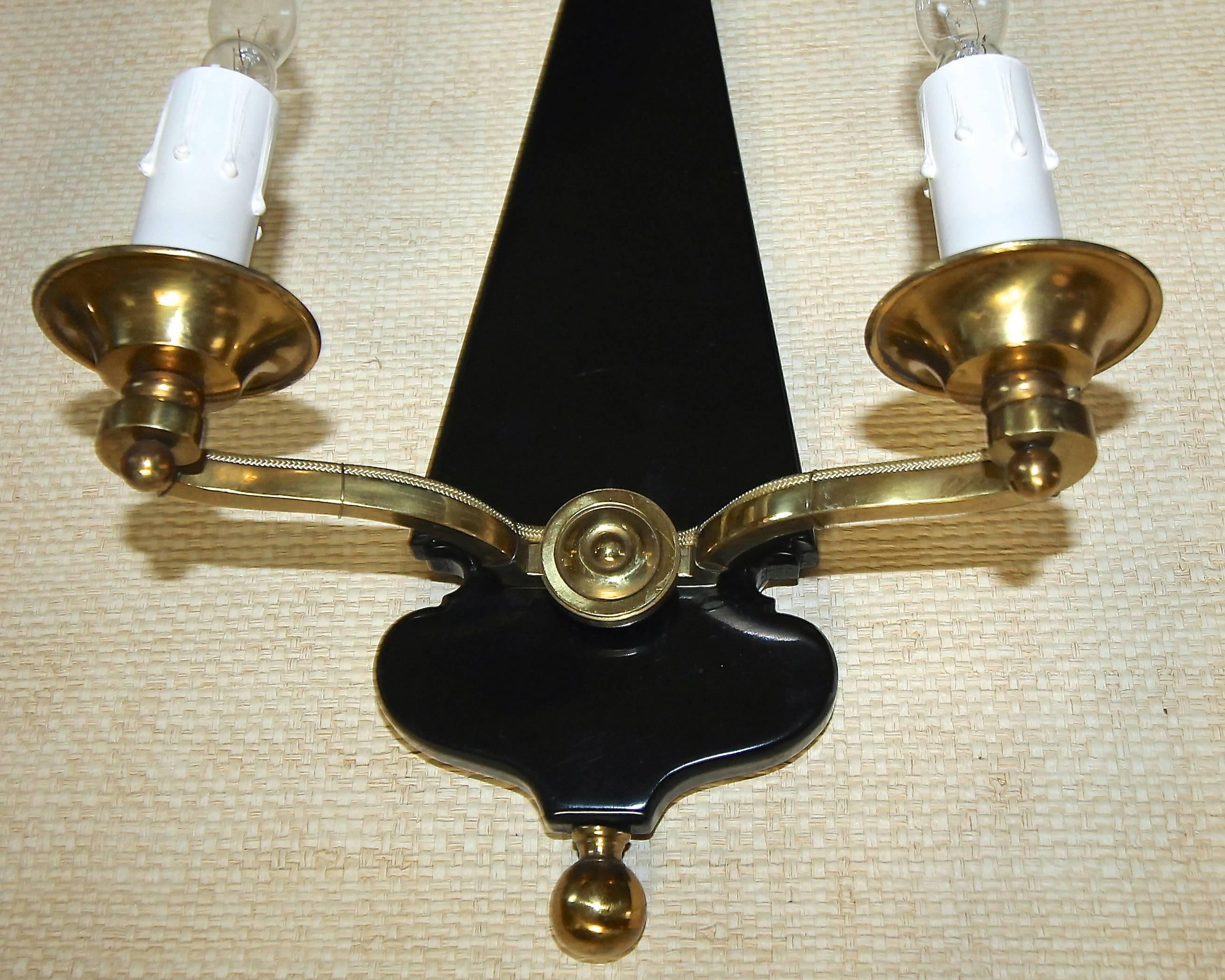 Pair French Moderne Jansen Brass Lacquered Wall Sconces For Sale 5