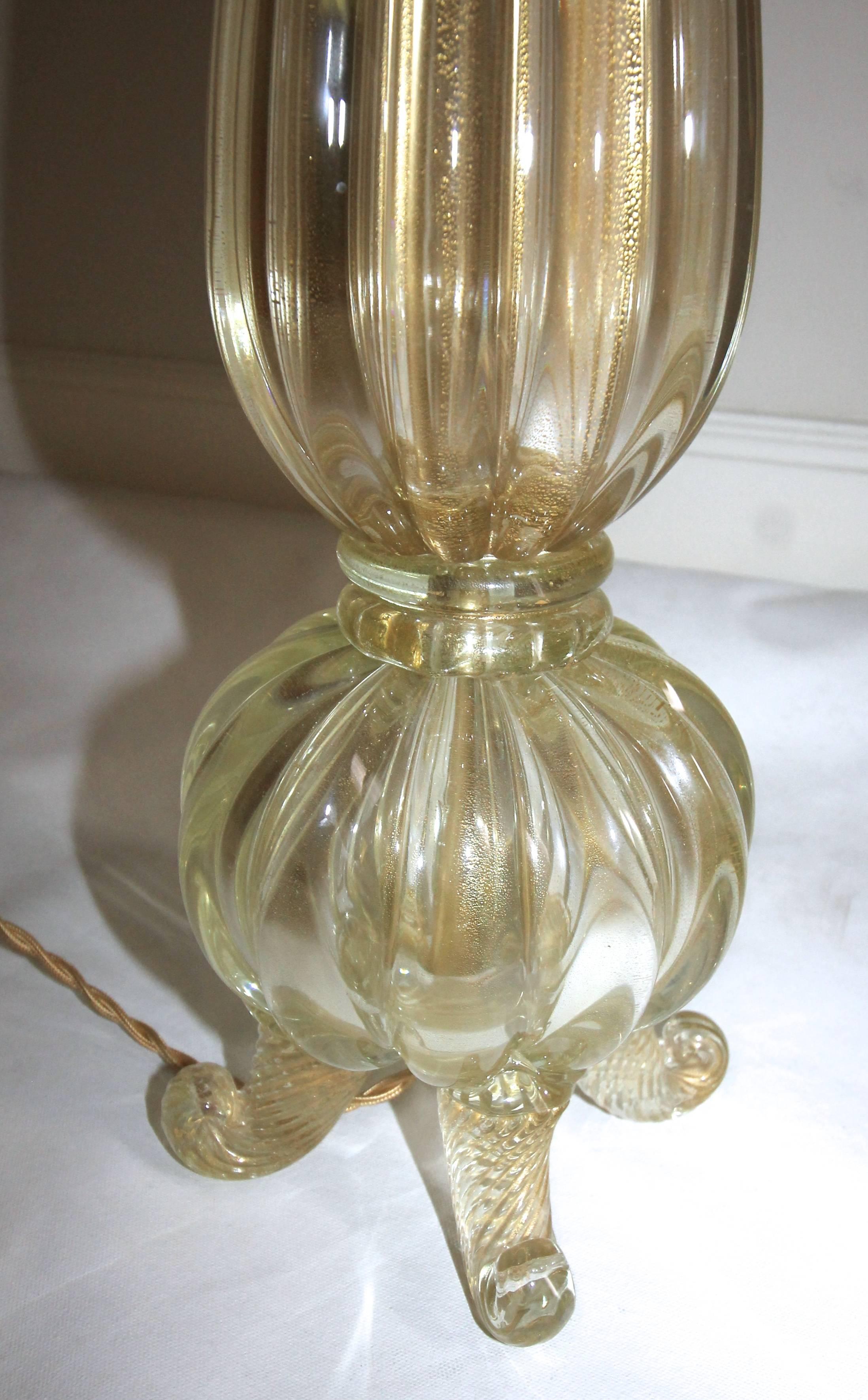 Mid-20th Century Barovier Murano Italian Gold Footed Table Lamp