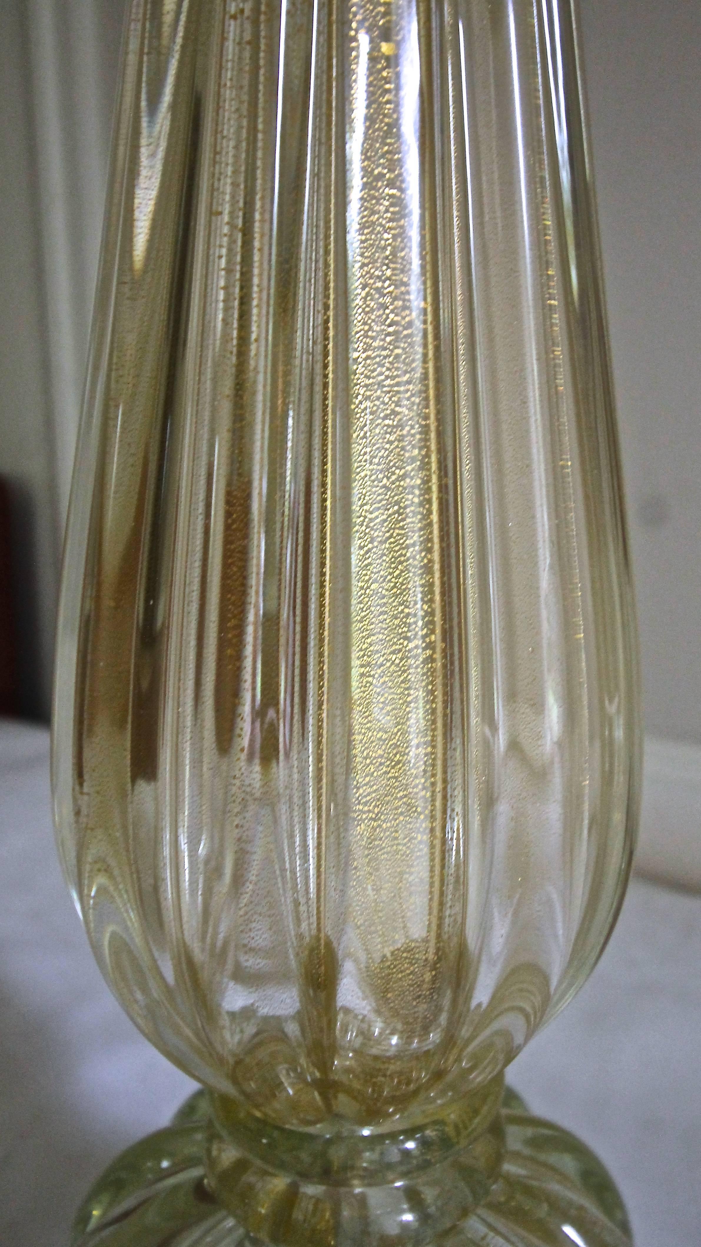 Glass Barovier Murano Italian Gold Footed Table Lamp