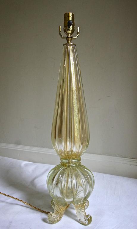 Barovier Murano Italian Gold Footed Table Lamp In Good Condition For Sale In Palm Springs, CA