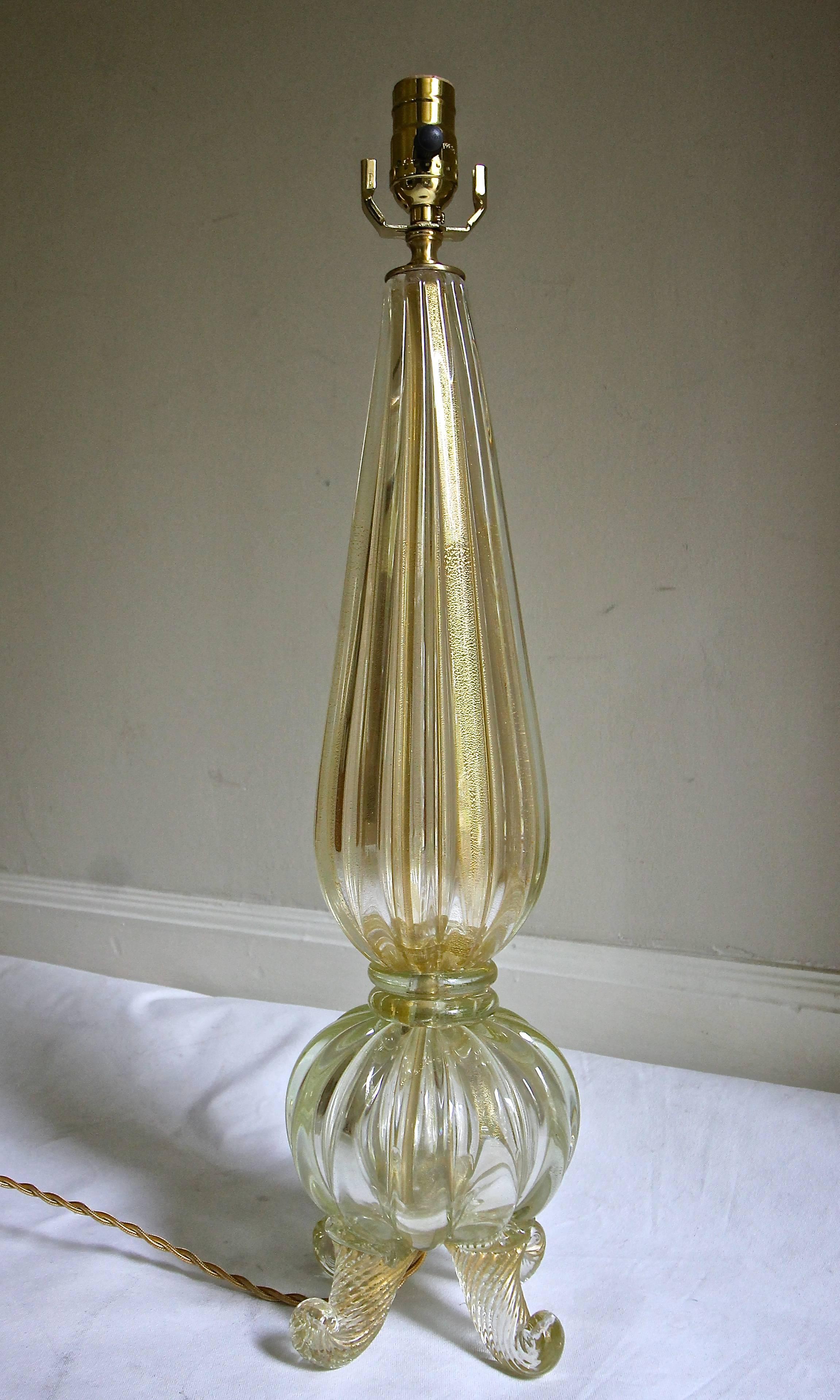 Barovier Murano Italian Gold Footed Table Lamp In Good Condition In Palm Springs, CA