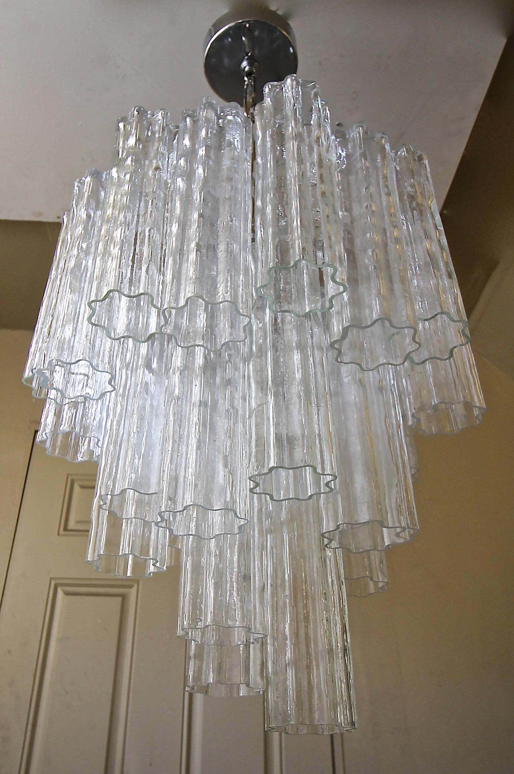 Venini four-light chandelier composed of handcrafted textured heavy 