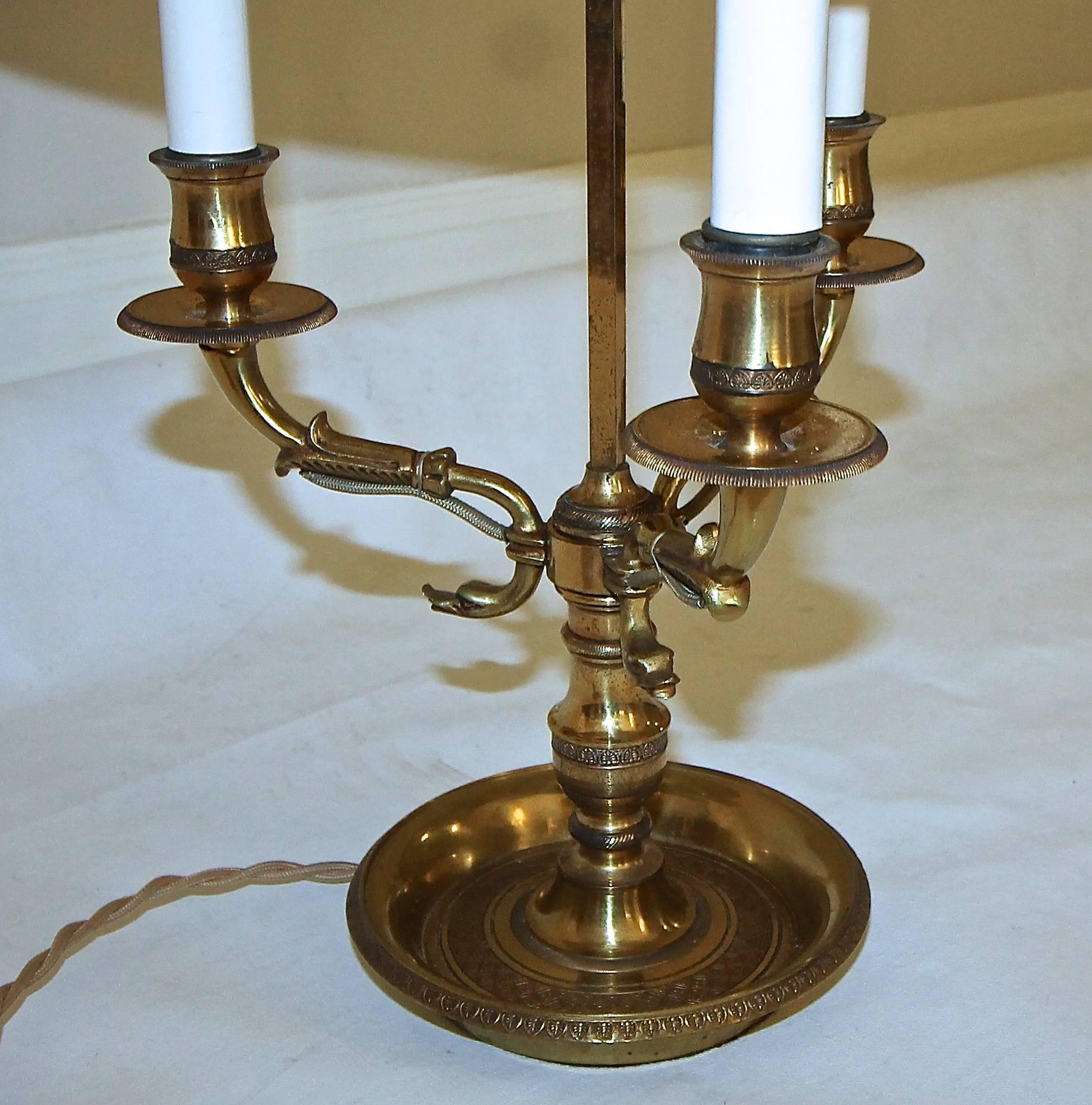 Metal French Empire Style Bouillotte Brass Lamp