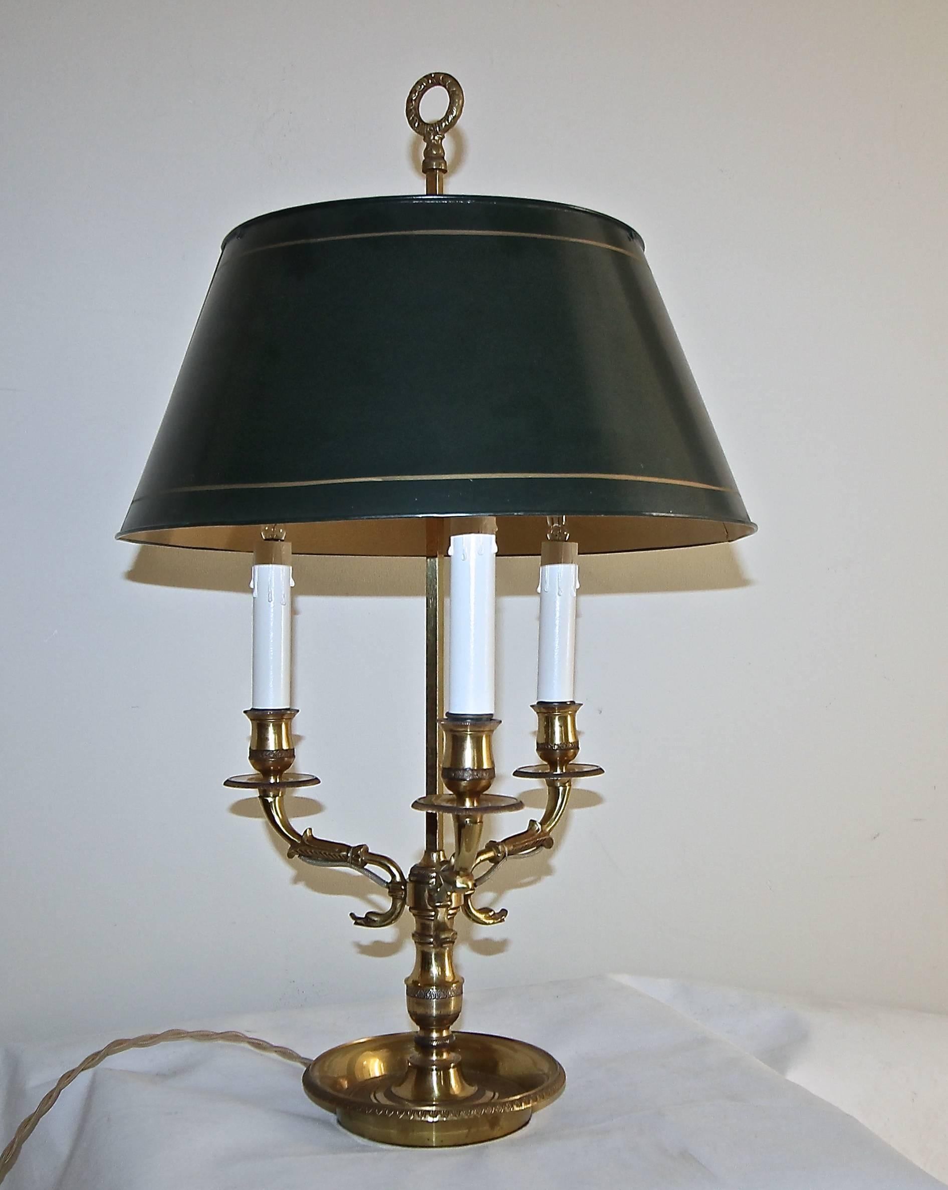 Mid-20th Century French Empire Style Bouillotte Brass Lamp