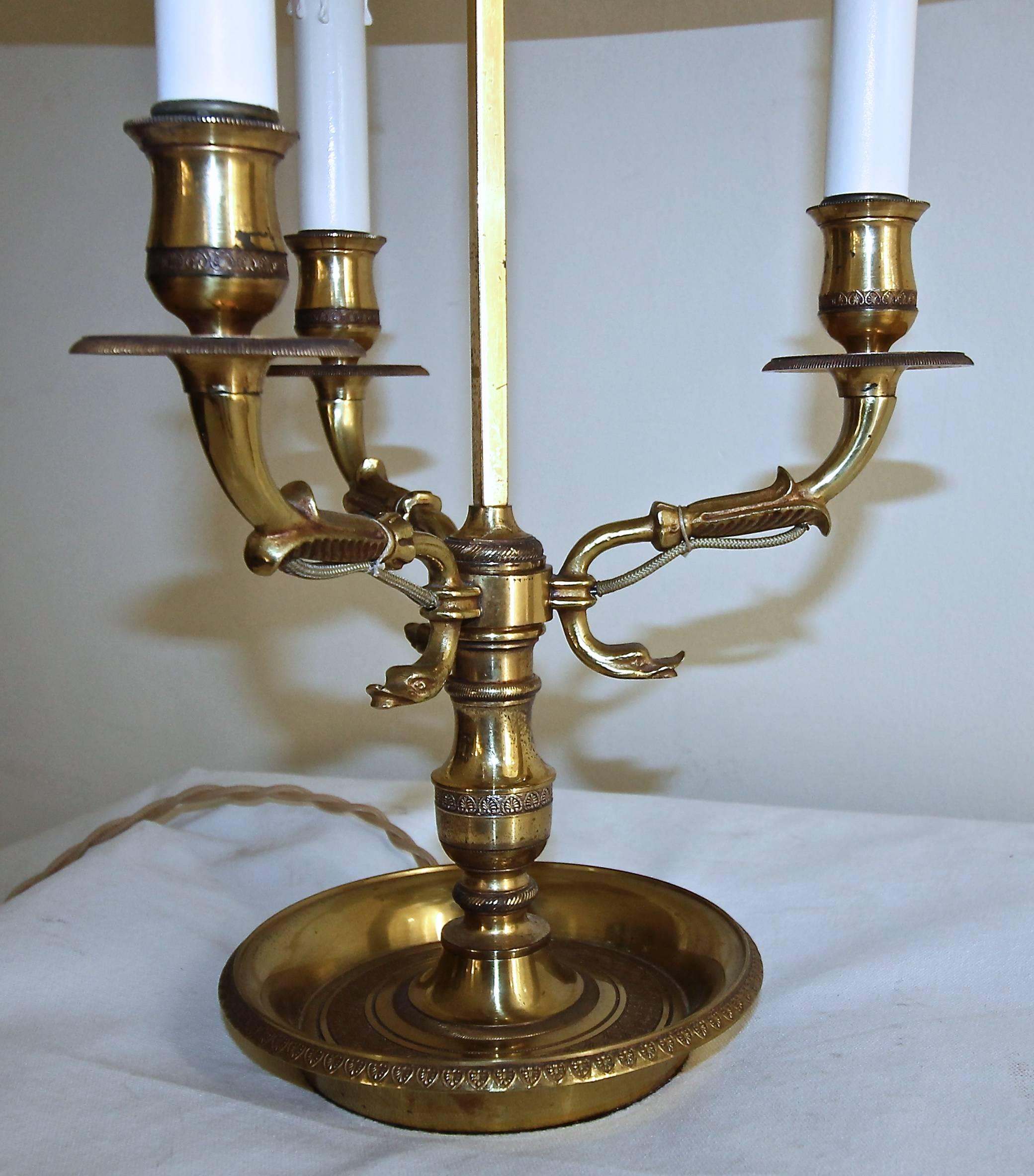 French Empire Style Bouillotte Brass Lamp In Good Condition In Dallas, TX