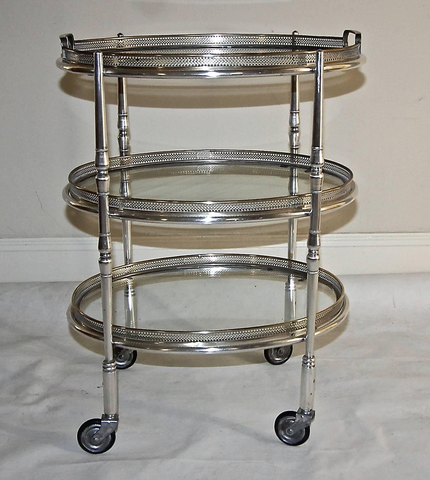 French Silver Plated Three-Tier Bar Serving Cart In Good Condition In Palm Springs, CA