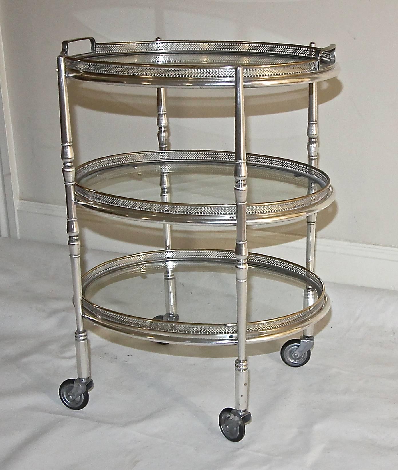 Mid-20th Century French Silver Plated Three-Tier Bar Serving Cart