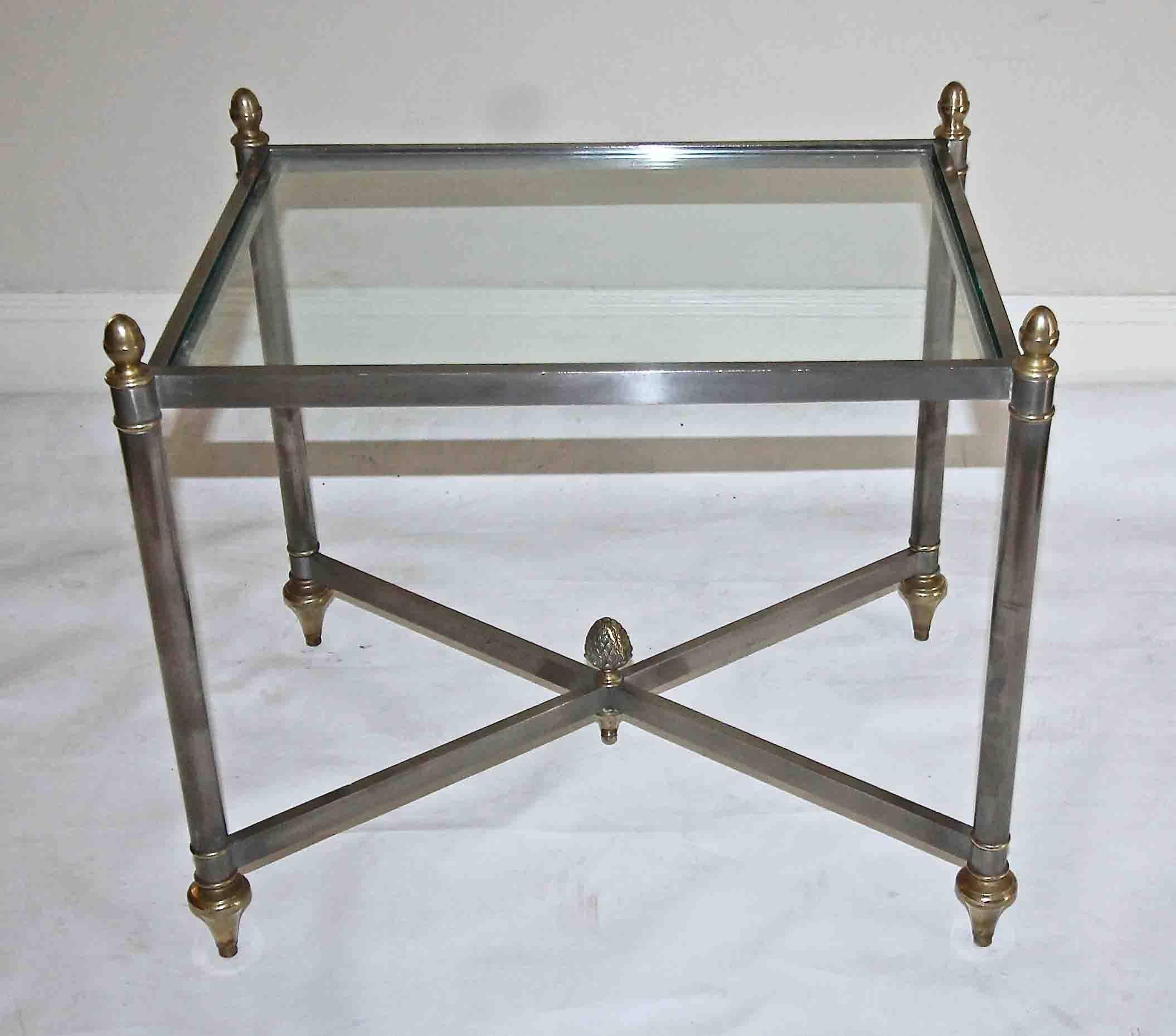 Mid-20th Century Italian Jansen Style Steel Brass Side or End Table