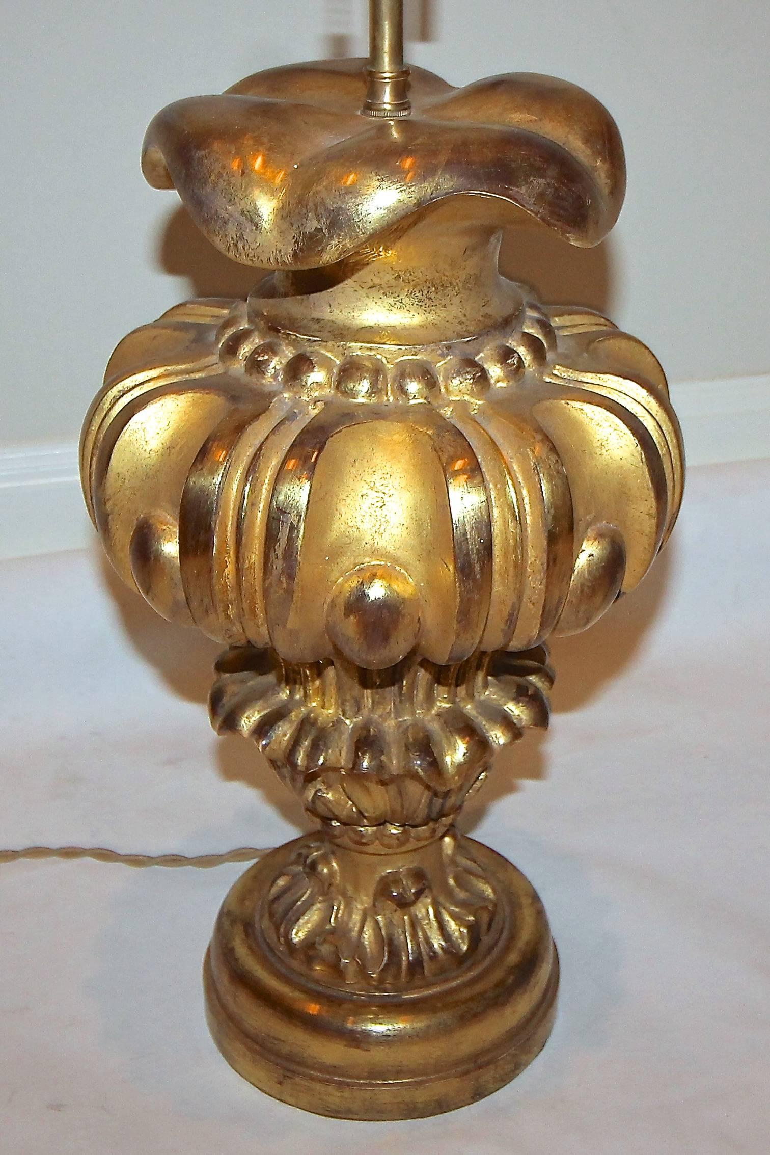 Mid-20th Century French Carved Wood Water Gilt Lamp For Sale