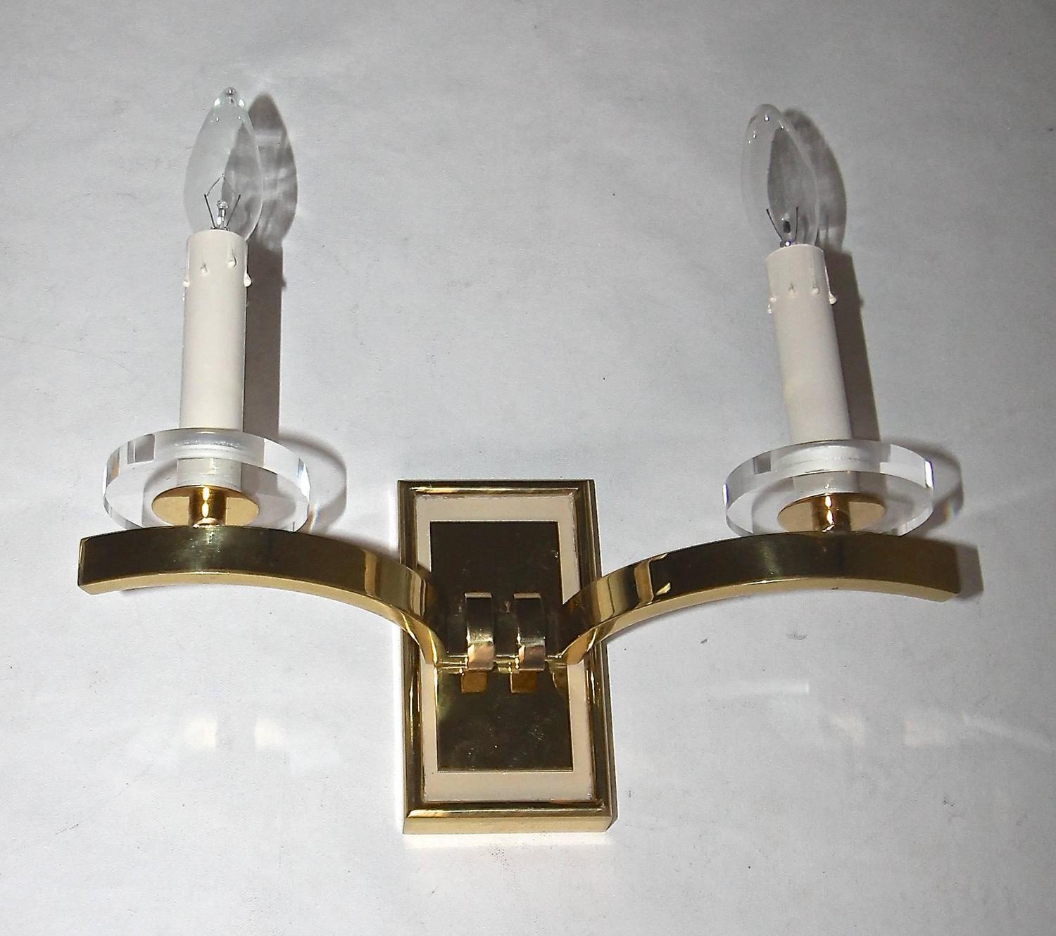 Pair of French Moderne Brass Wall Sconces For Sale at 1stdibs