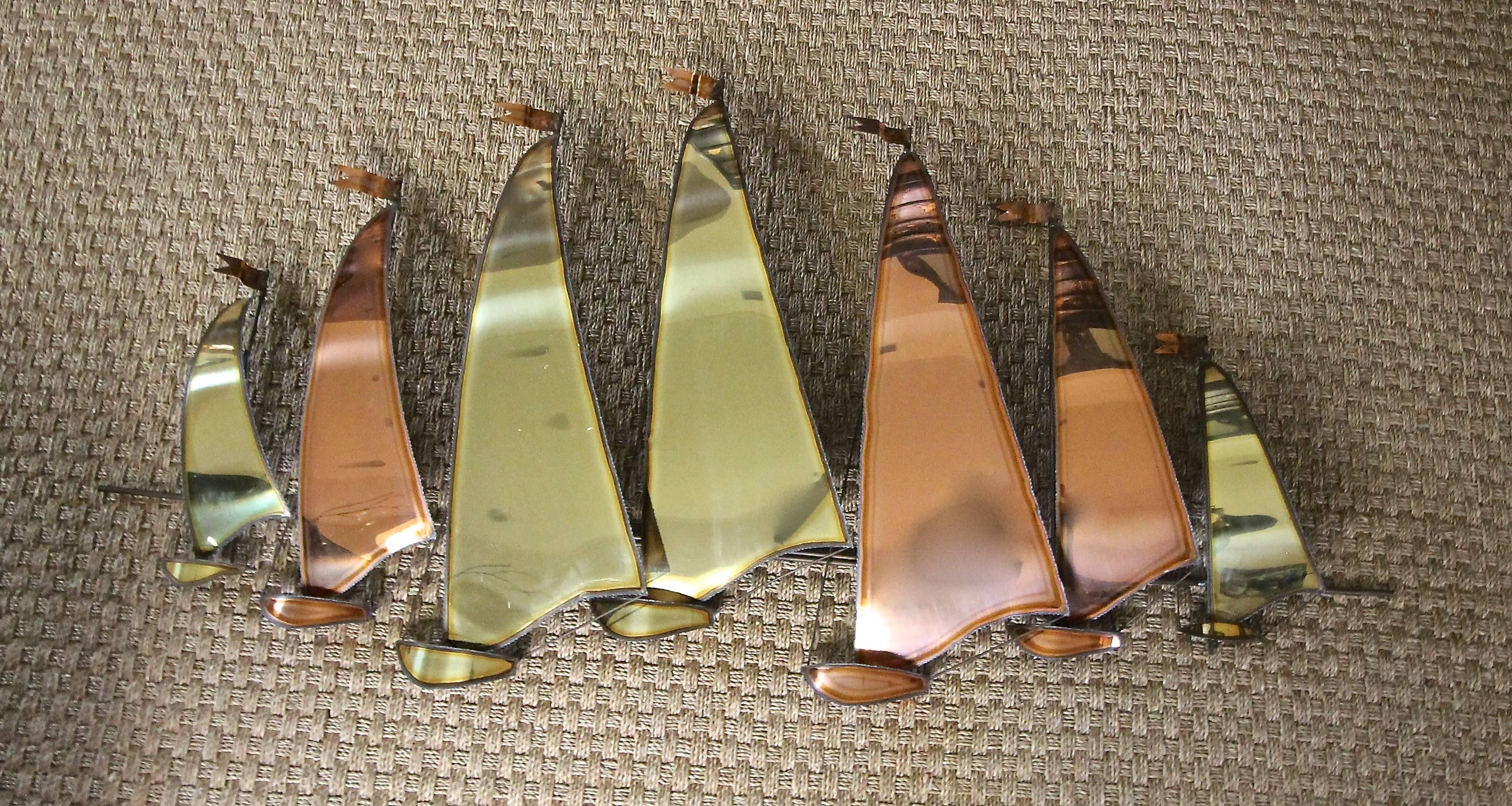 Large C. Jere Style Sail Boat Brass and Copper Wall Sculpture 4