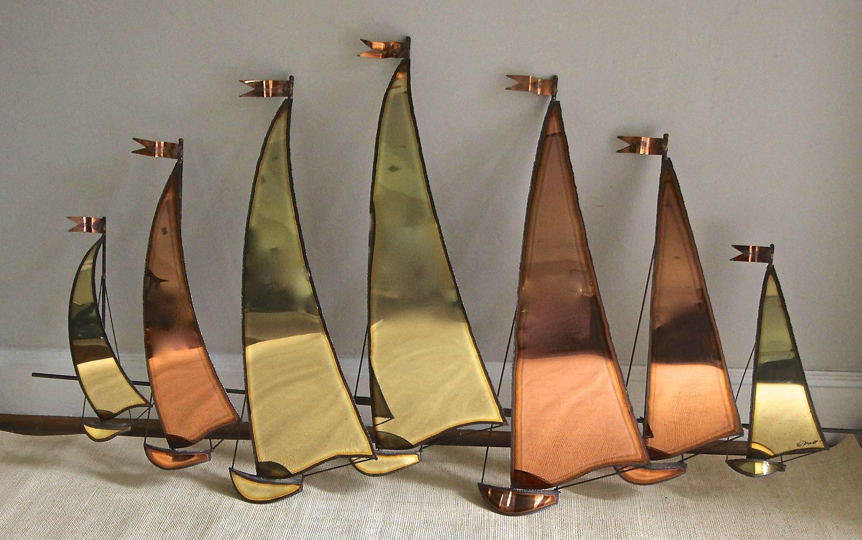 American Large C. Jere Style Sail Boat Brass and Copper Wall Sculpture