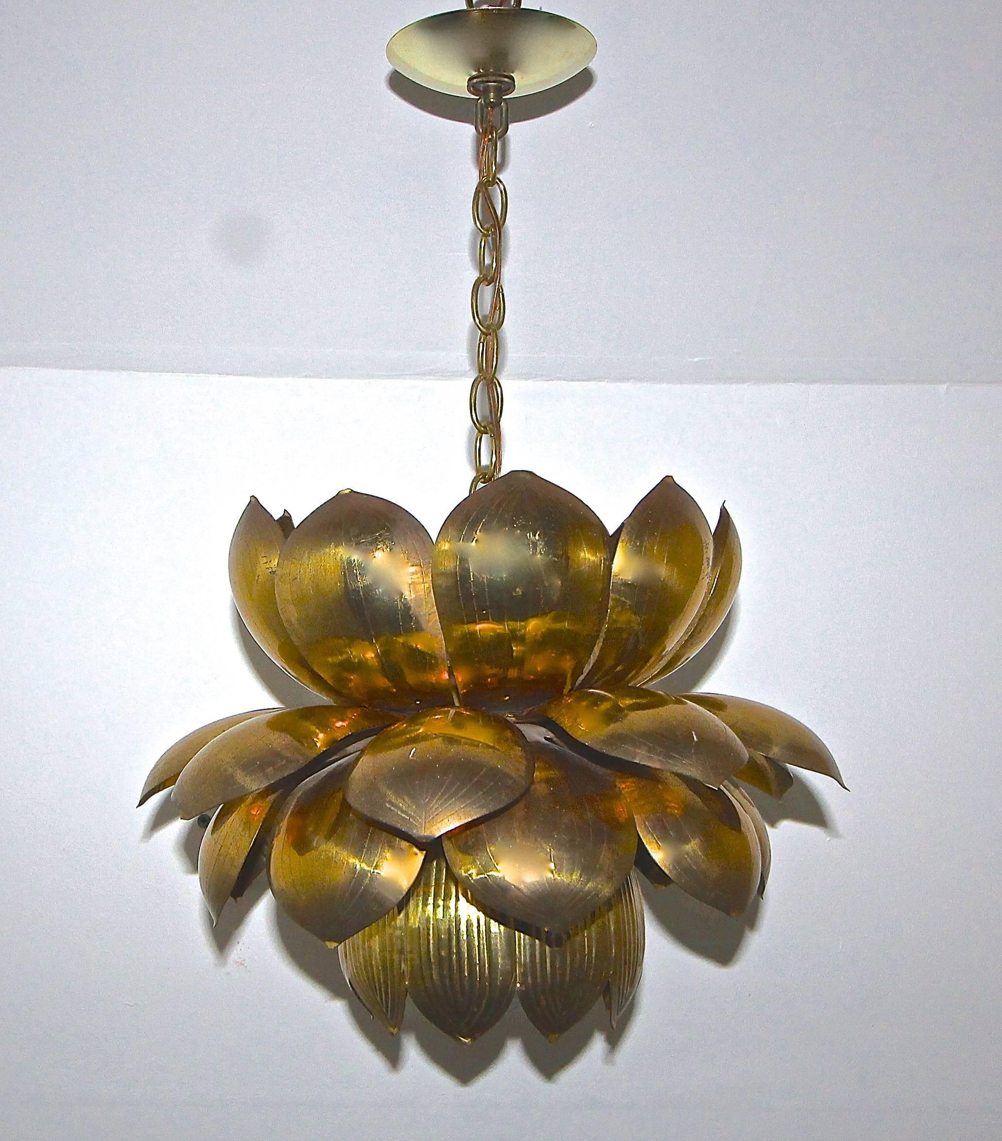 Large Rare Feldman Brass Lotus Chandelier or Pendant 2