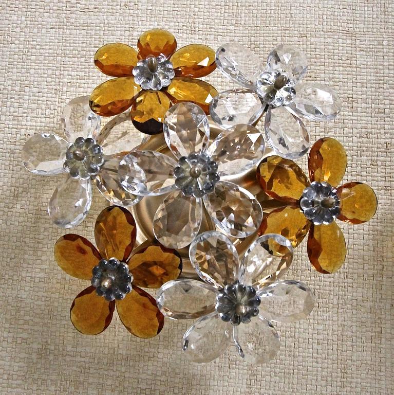 Pair Italian Floral Crystal Wall Sconces For Sale at 1stdibs