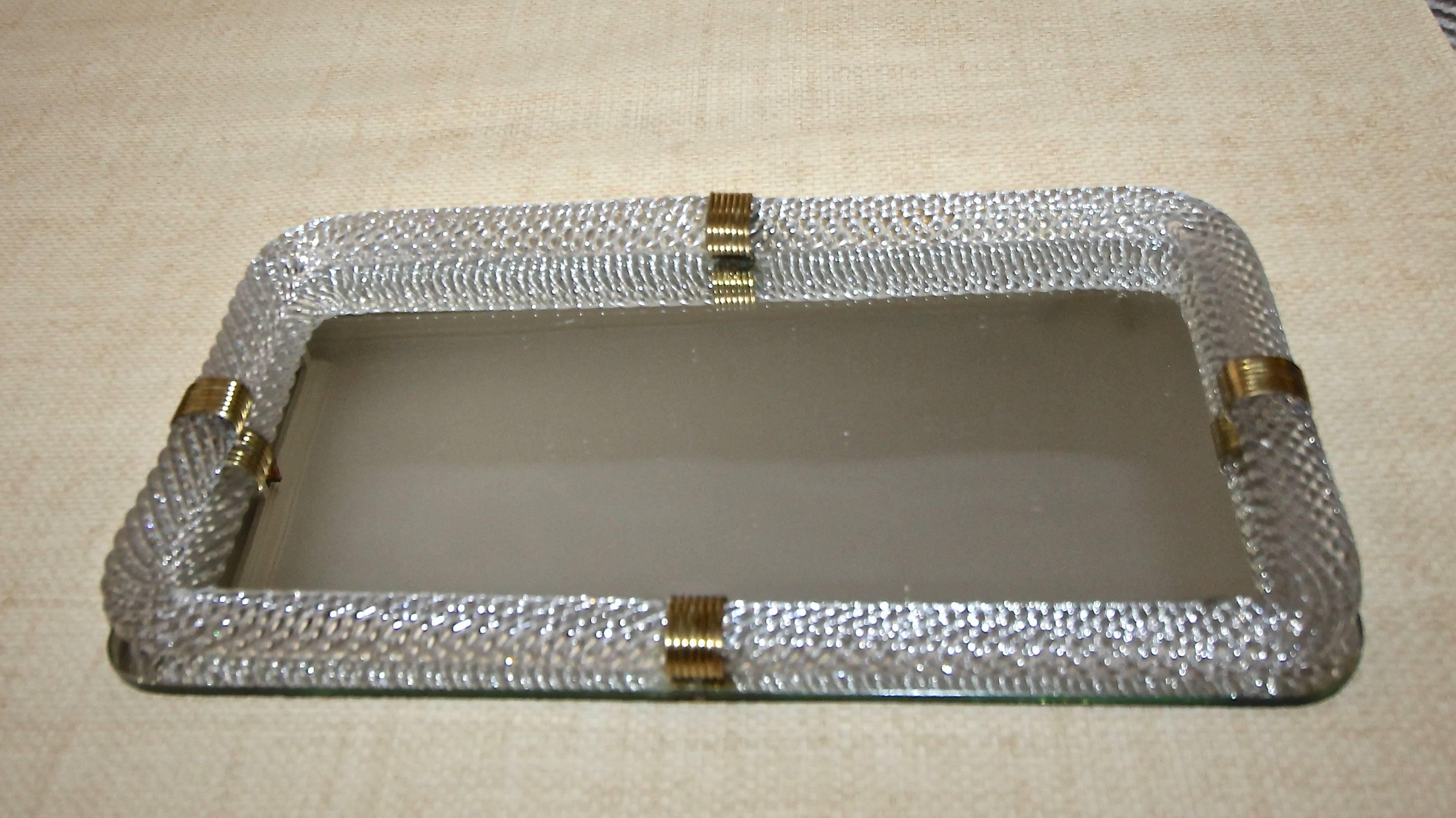 Venini Style Murano Twisted Glass Rope Vanity Tray In Excellent Condition In Palm Springs, CA