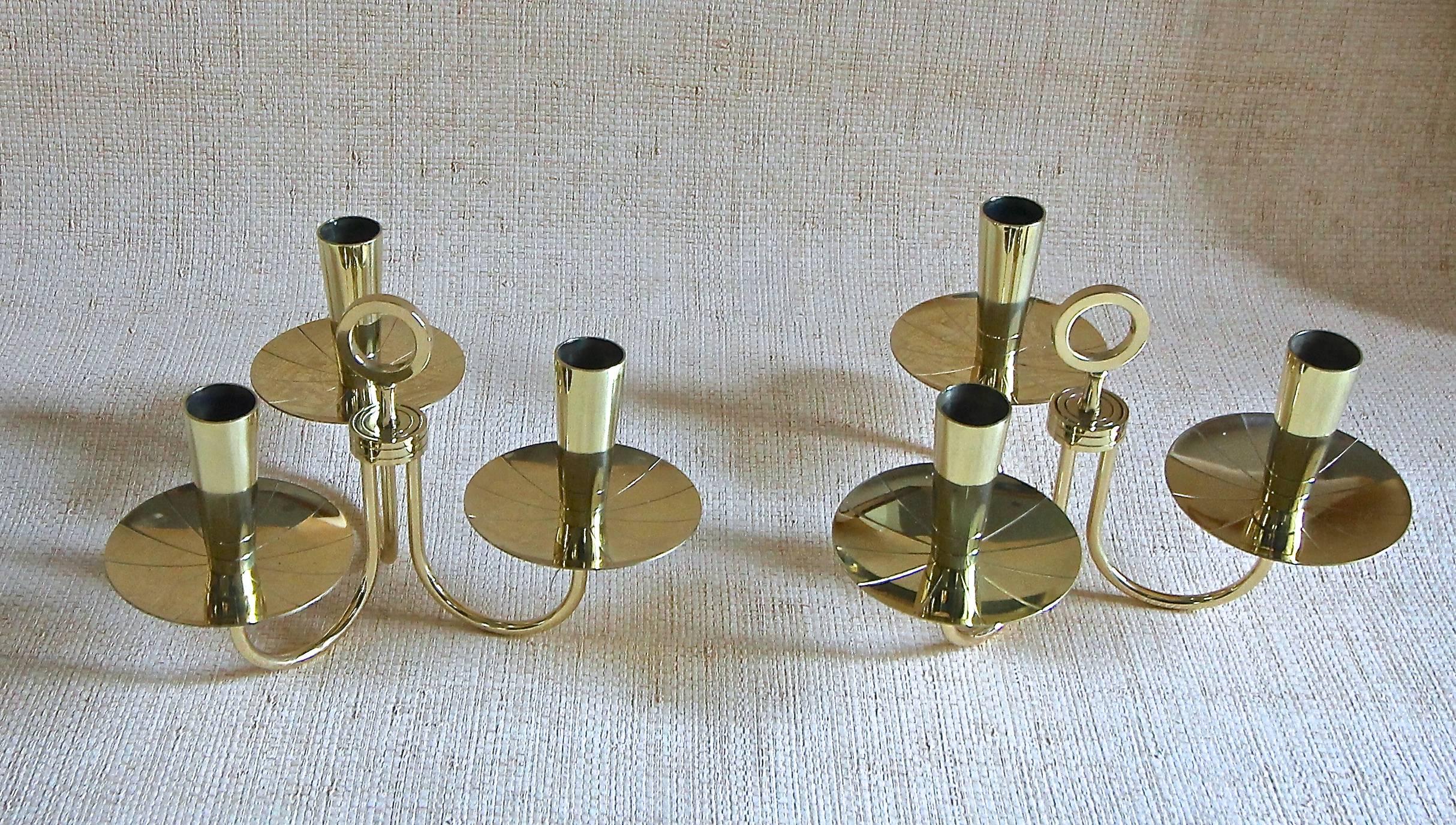 American Pair of Parzinger Three-Arm Brass Candelabras For Sale