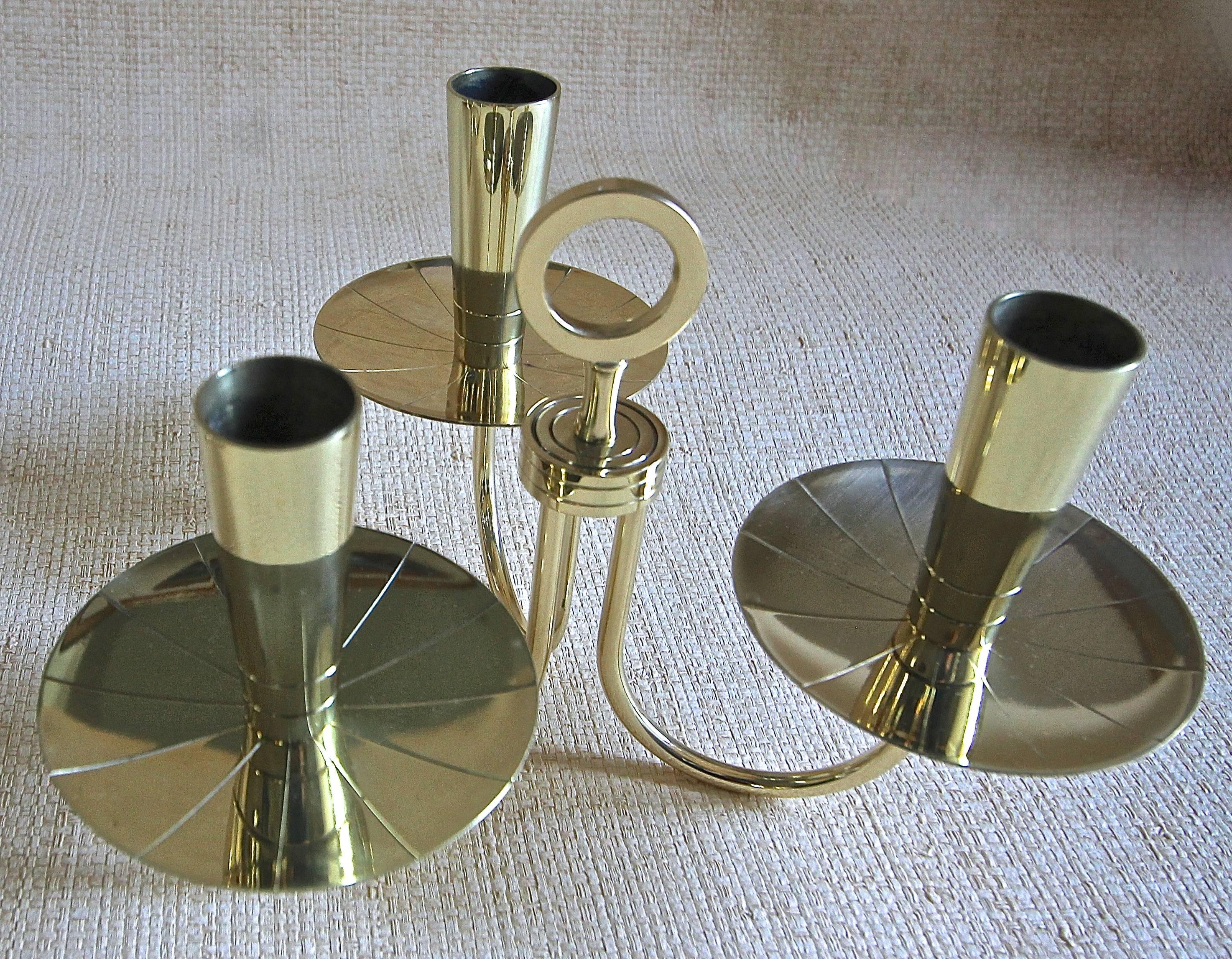 Pair of Parzinger Three-Arm Brass Candelabras For Sale 2