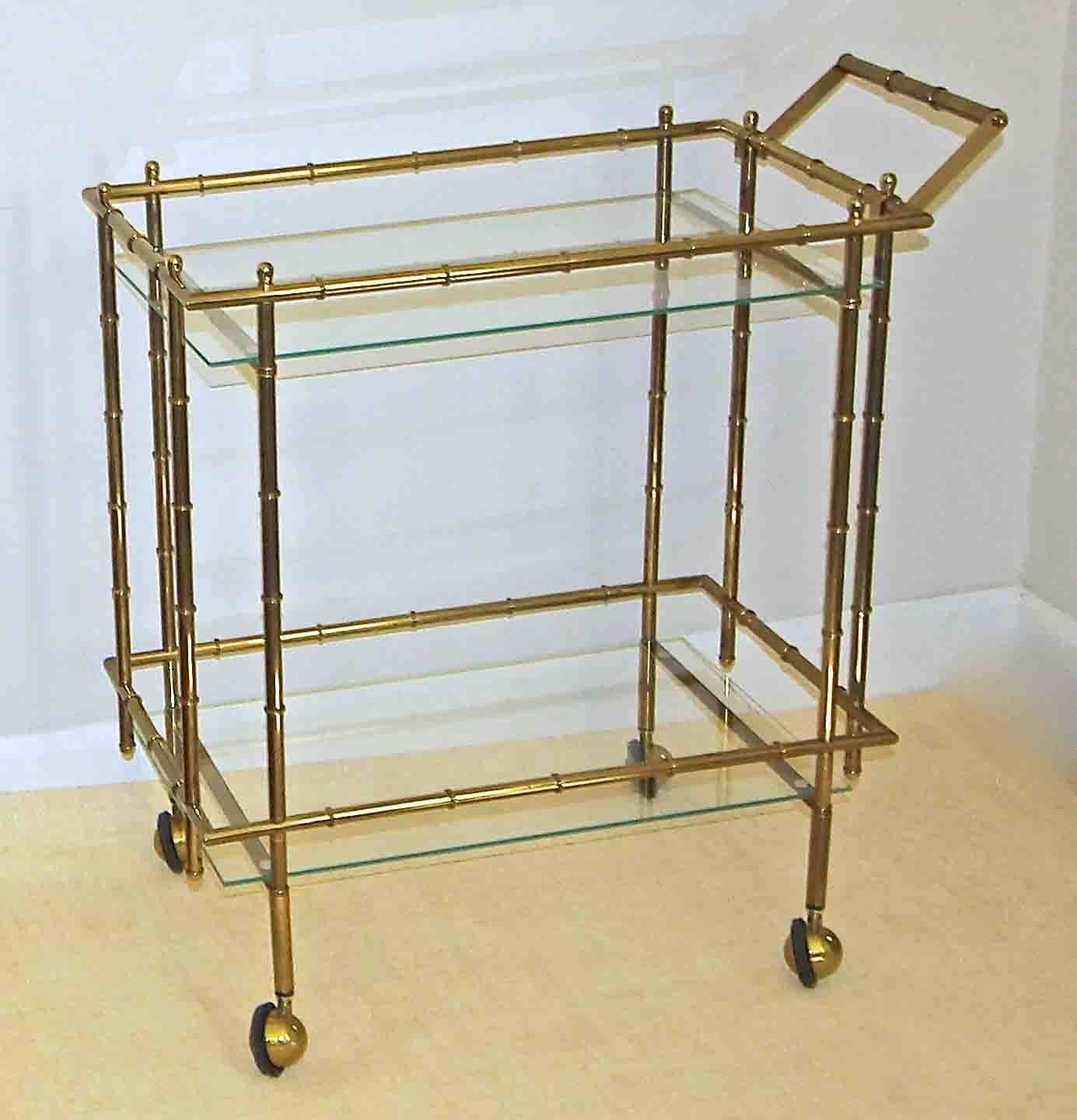 Faux Bamboo Brass Bar Cart For Sale 2