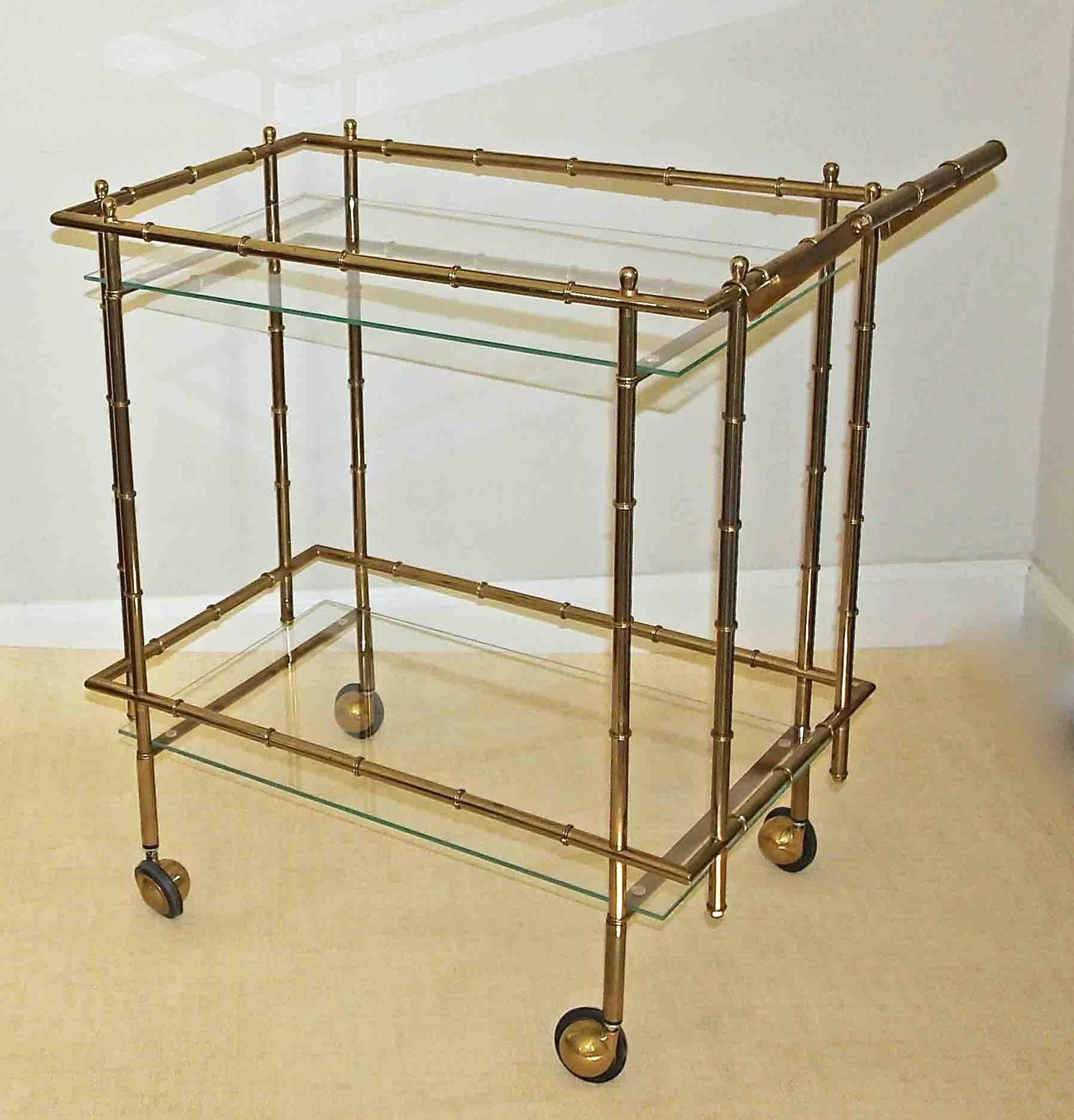 Faux Bamboo Brass Bar Cart For Sale at 1stdibs