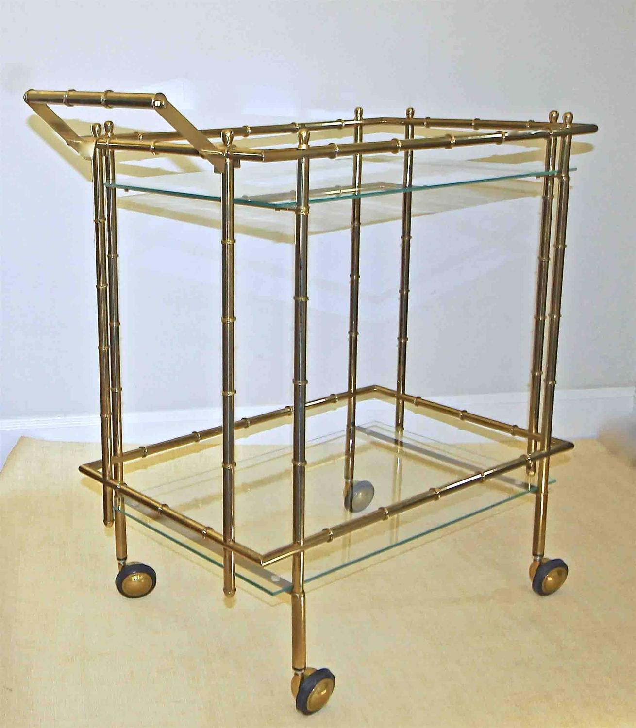 Faux Bamboo Brass Bar Cart For Sale at 1stdibs