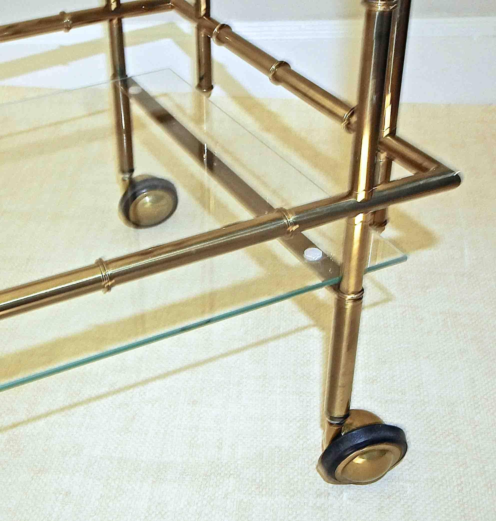 20th Century Faux Bamboo Brass Bar Cart For Sale