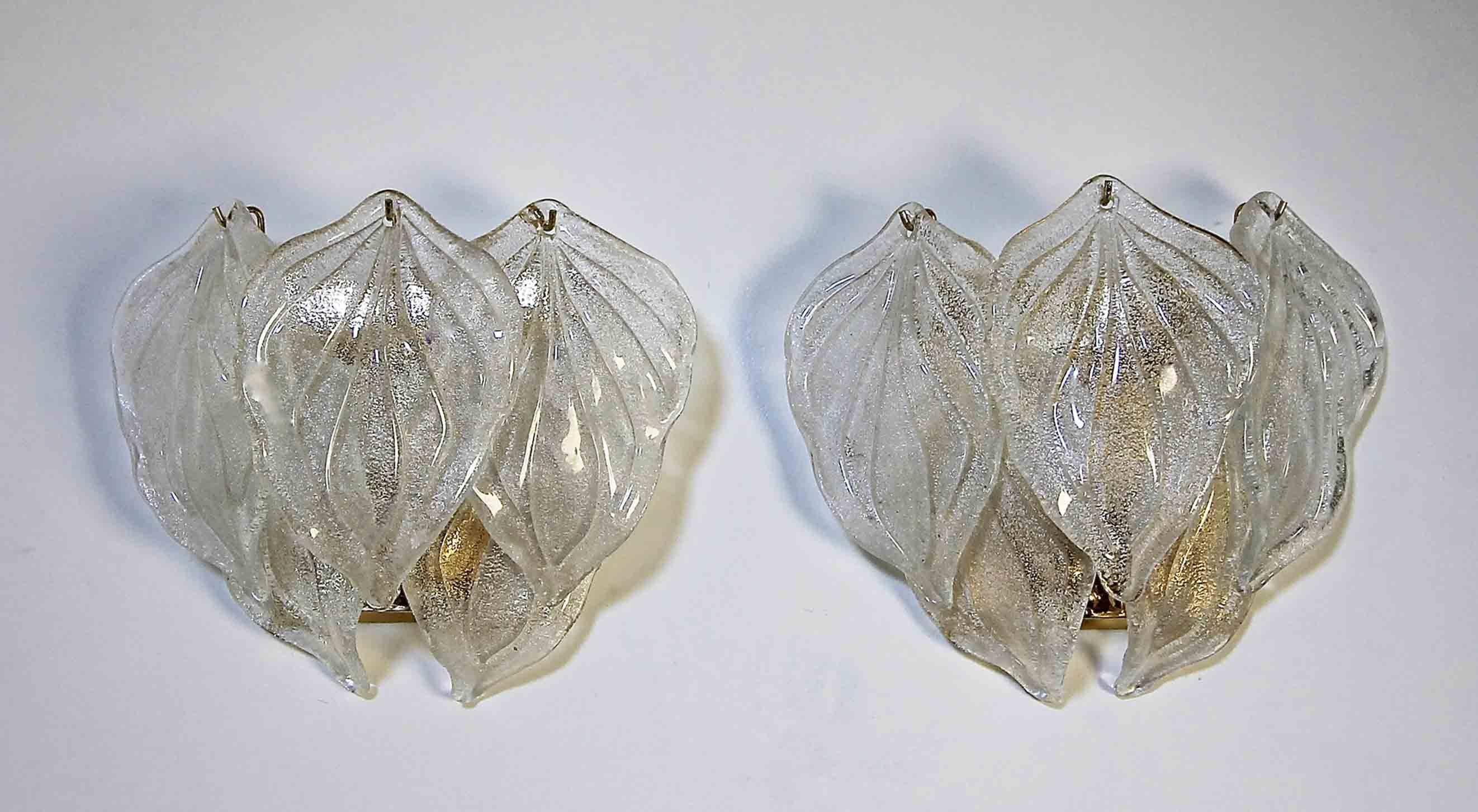 Pair of Murano glass leaf shape sconces in the 