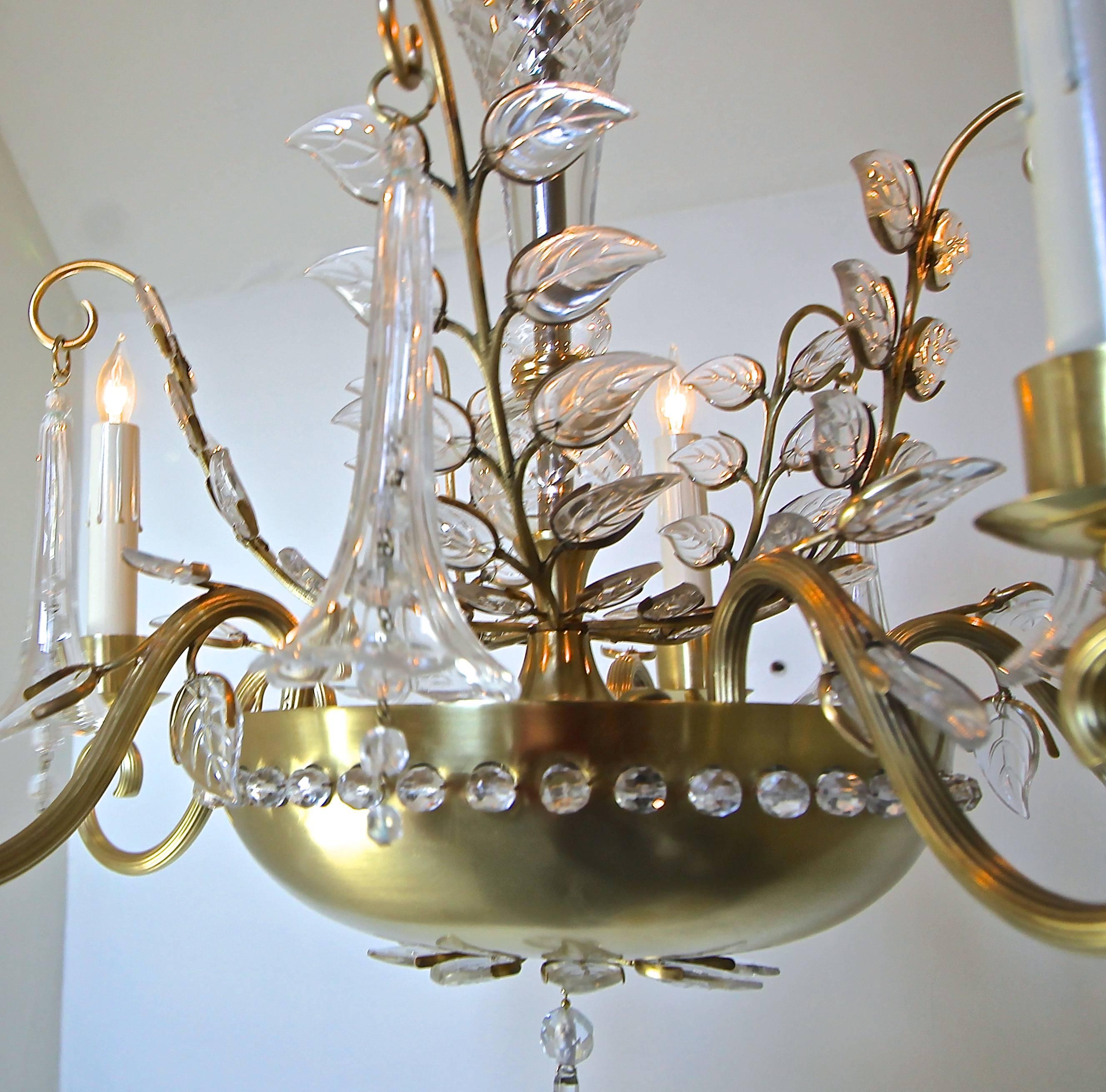 Maison Baguès Style Crystal Leaf Chandelier or Pendant Light In Good Condition For Sale In Dallas, TX