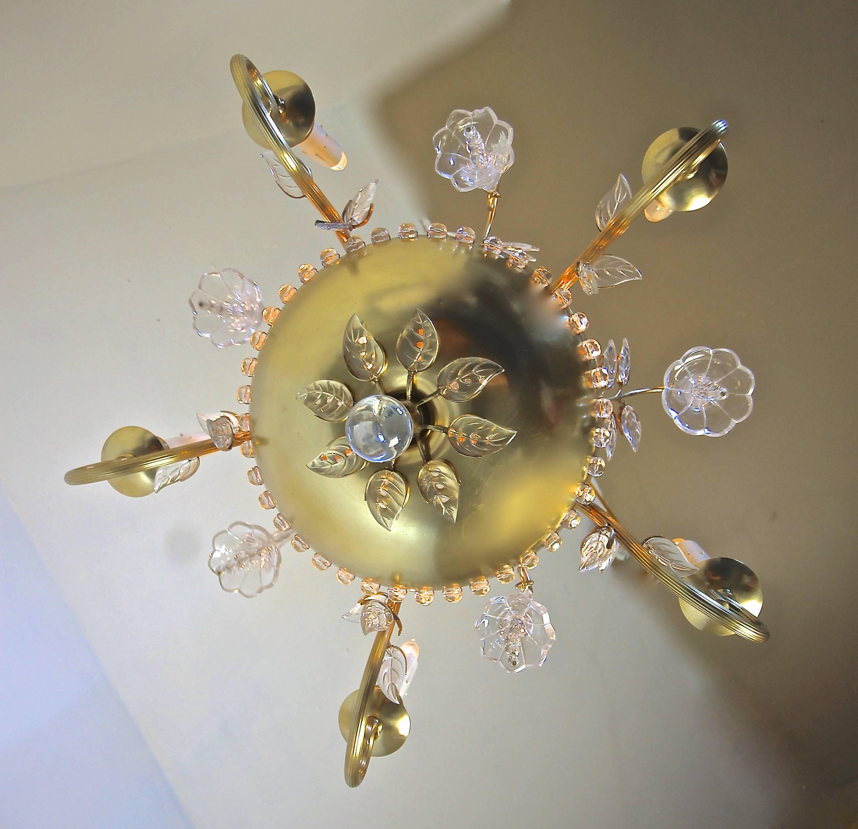 Brass Maison Baguès Style Crystal Leaf Chandelier or Pendant Light For Sale