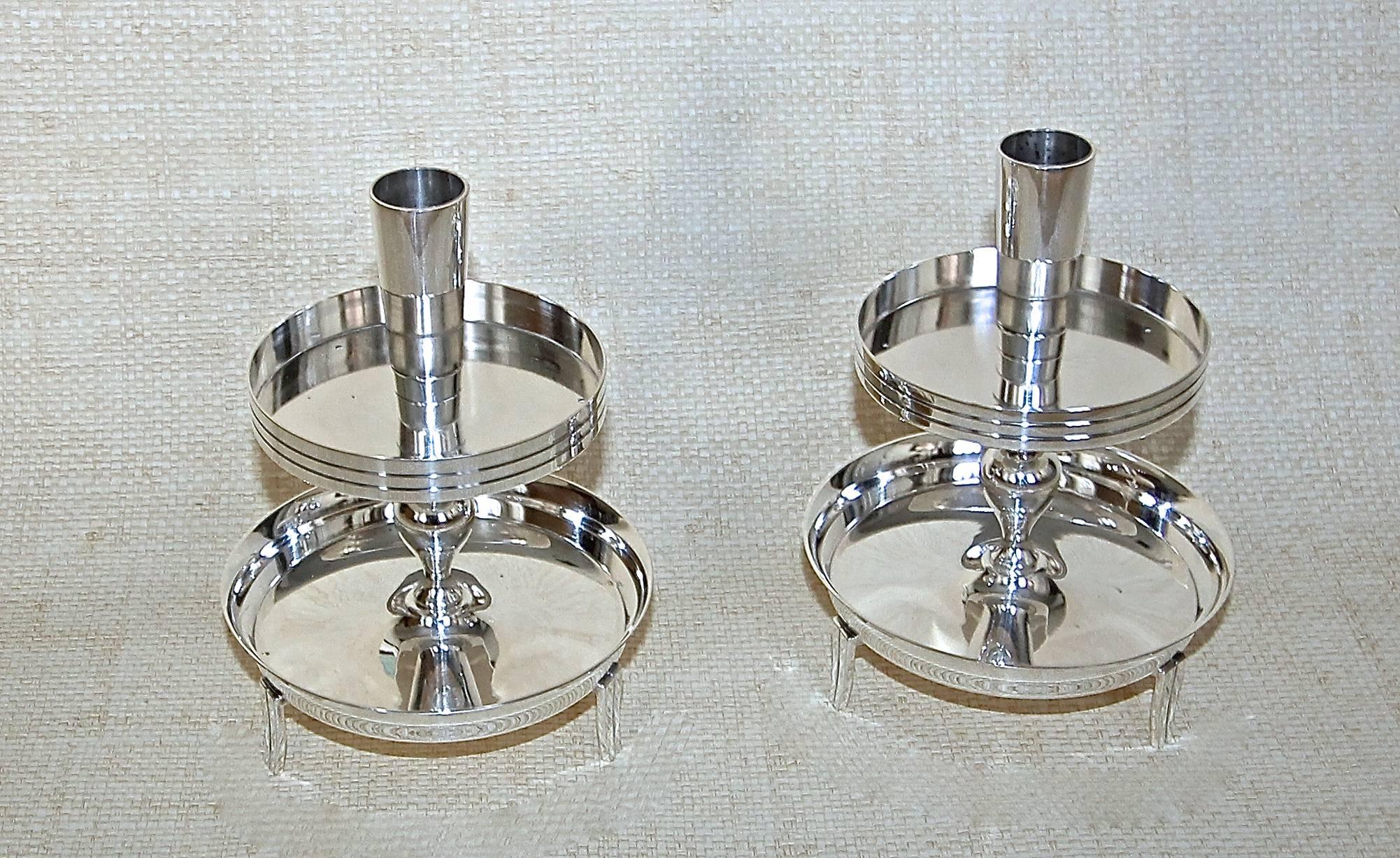 Pair of Tommi Parzinger Two-Tier Silver Plate Candlesticks 3