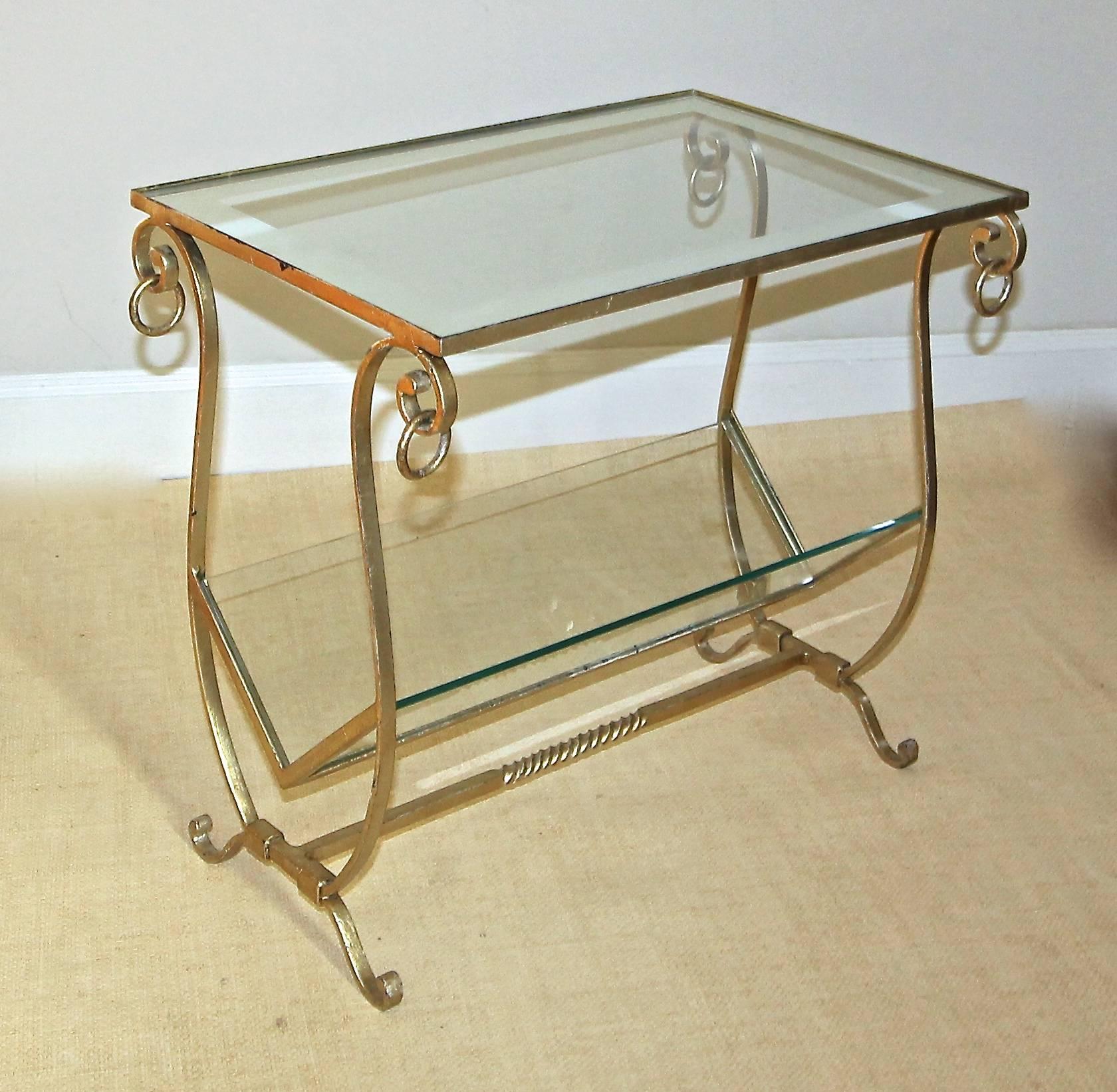 Gilt Metal Combination Side Table Magazine Rack In Good Condition In Palm Springs, CA