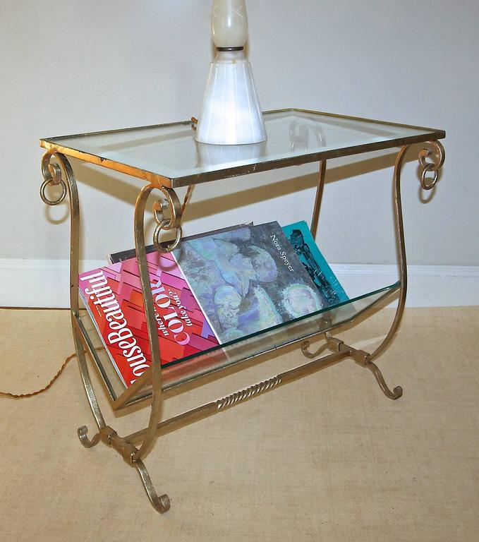 Gilt Metal Combination Side Table Magazine Rack For Sale at 1stDibs