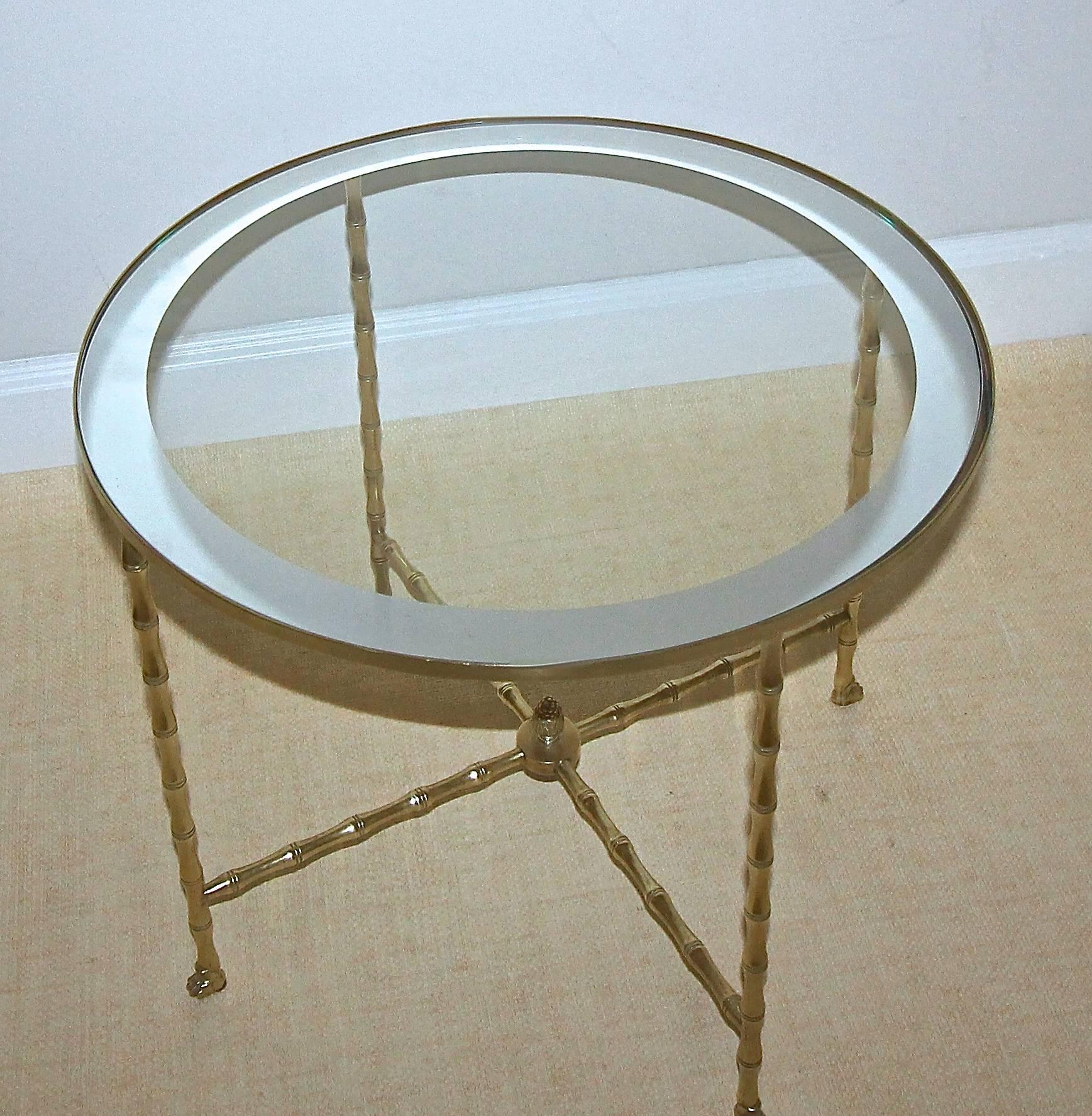 Bagues French Bronze Faux Bamboo Round Side Table In Good Condition For Sale In Palm Springs, CA